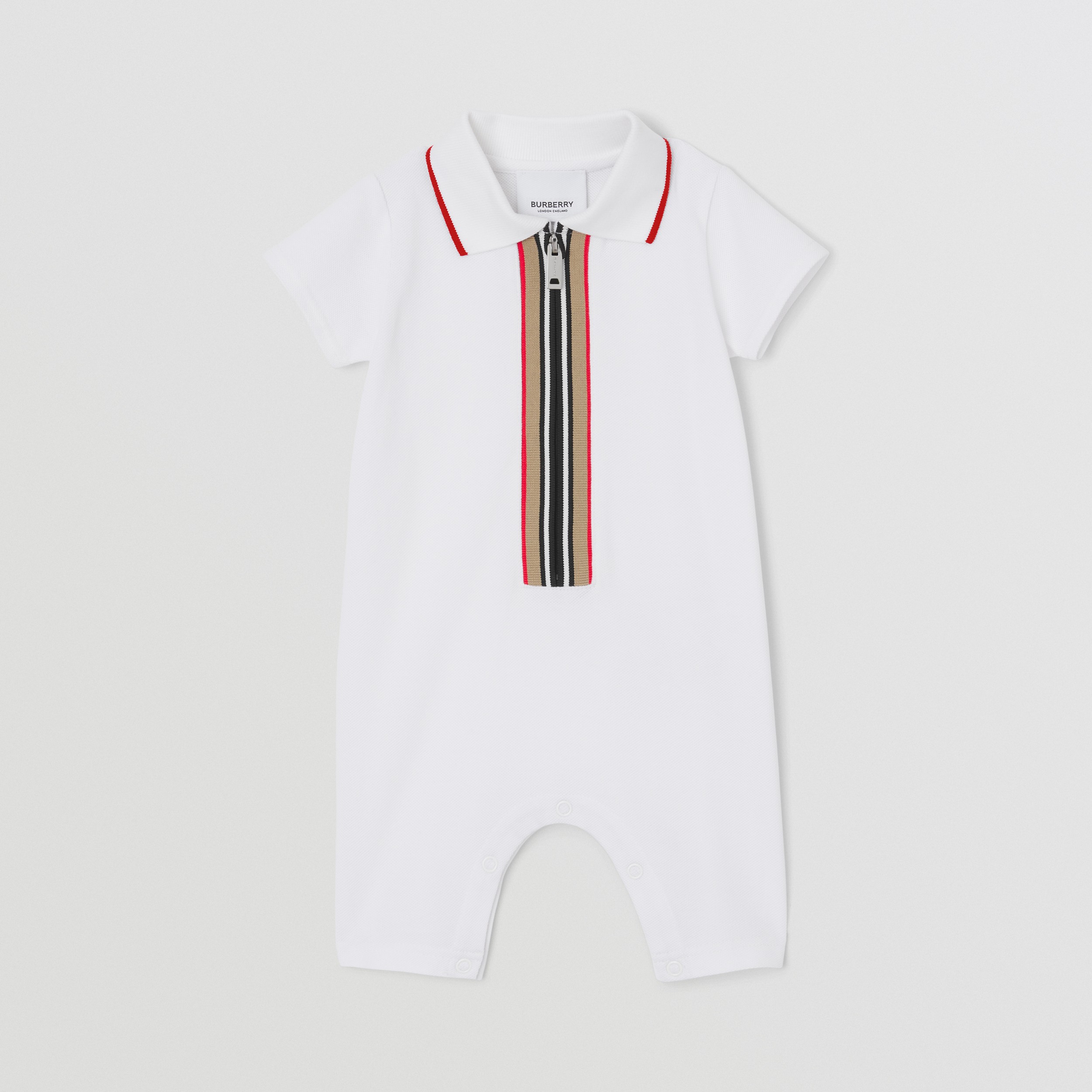 Icon Stripe Detail Stretch Cotton Playsuit in White - Children | Burberry® Official - 1