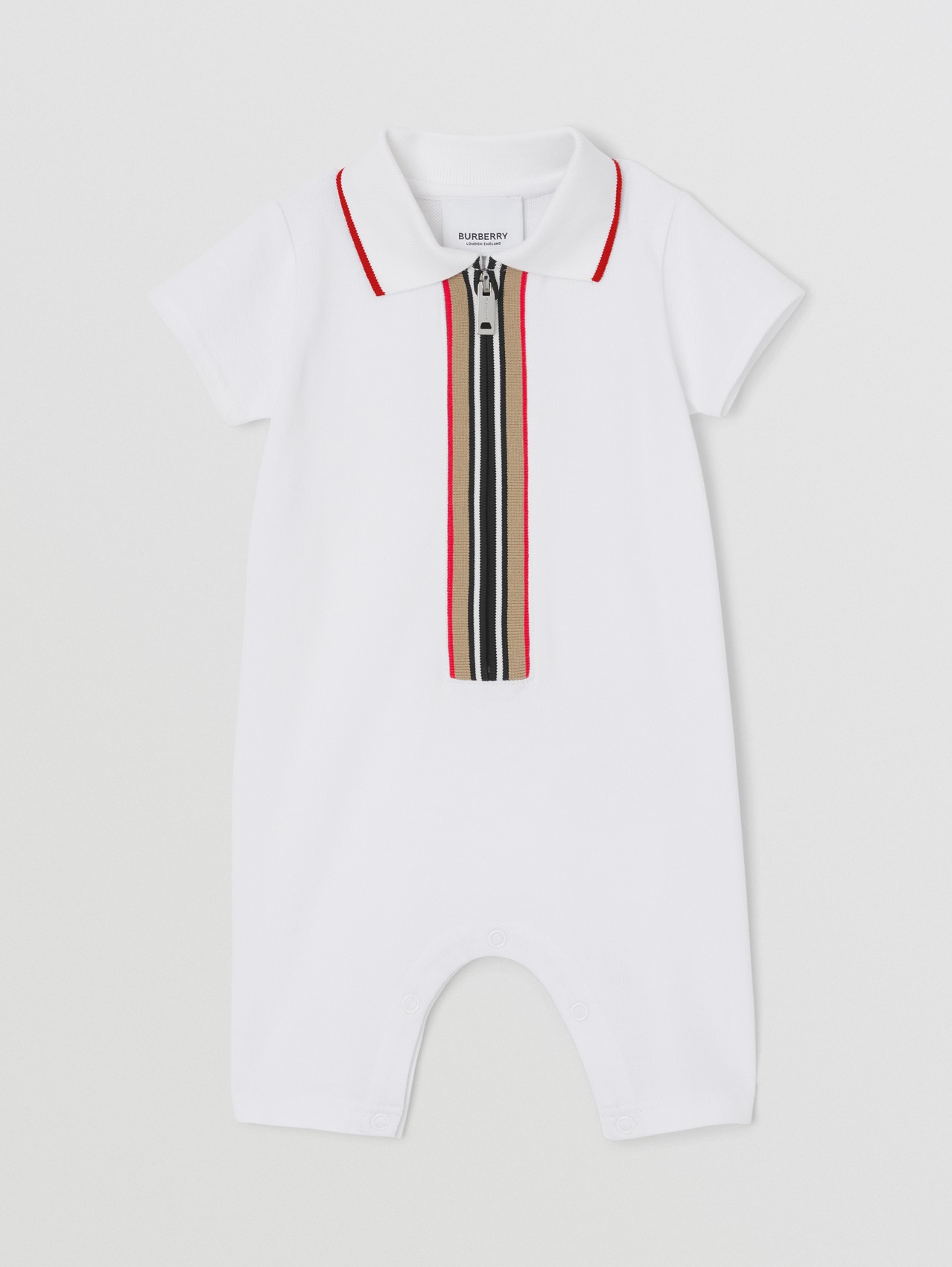Icon Stripe Detail Stretch Cotton Playsuit in White