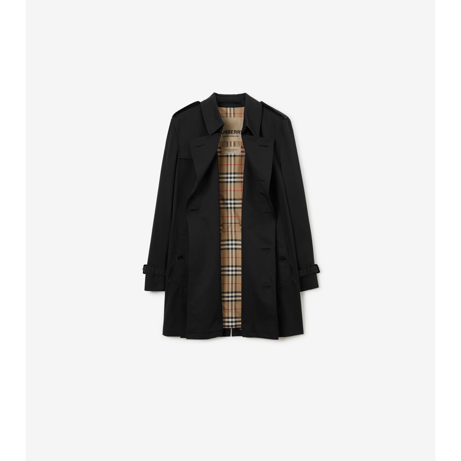 Trench Heritage Kensington corto Nero Uomo Gabardine di cotone Sito ufficiale Burberry