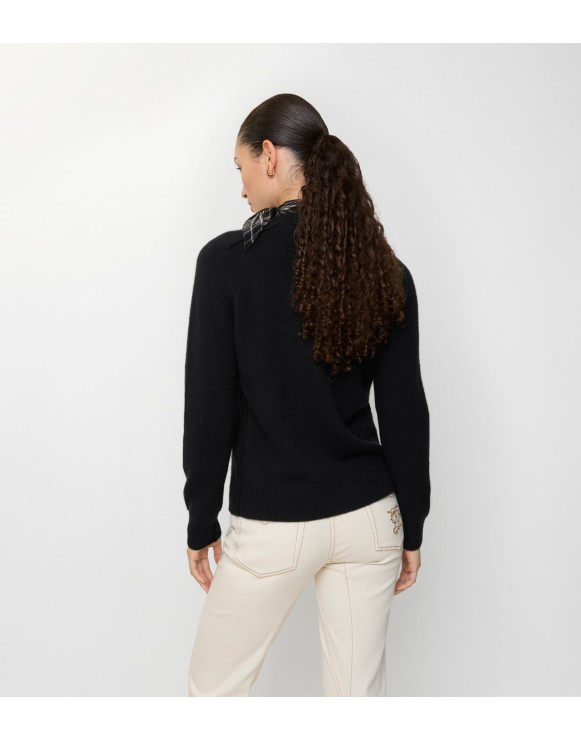 BURBERRY 2❣️リブポロカーディガン ブラック・襟チェック 黒 BURBERRY 2❣️リブポロカーディガン ブラック・襟チェック 黒