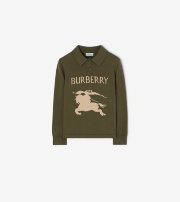 Long-sleeve Knight Cotton Polo Shirt in Tent green | Burberry® Official
