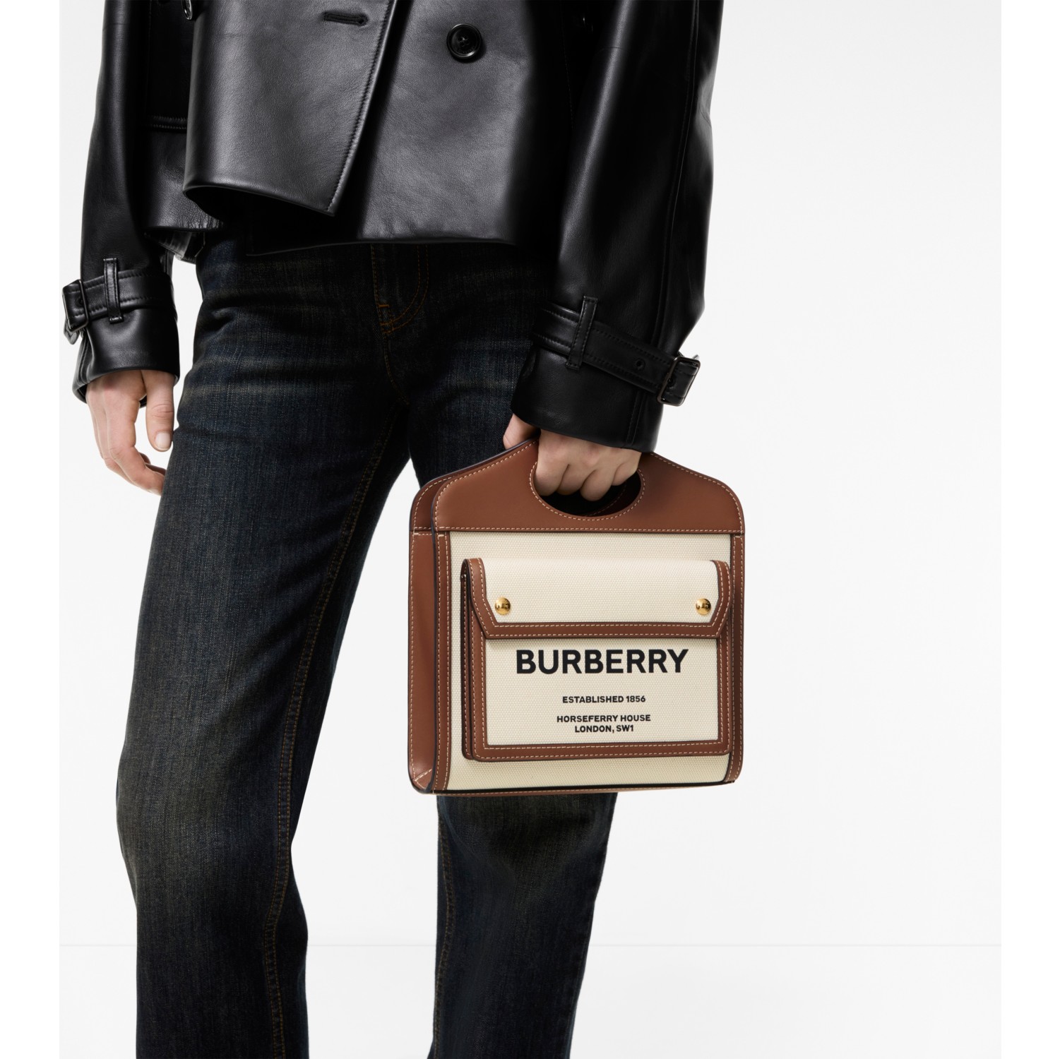 Mini Pocket Bag in Beige/malt brown - Women, Canvas | Burberry