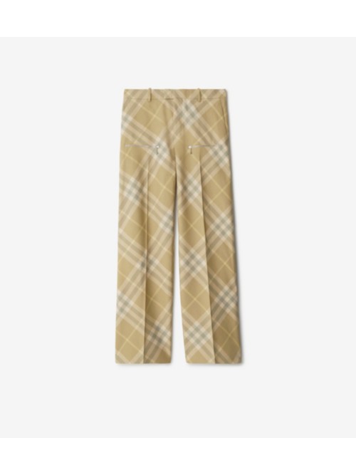 Shop Burberry Check Wool Trousers In Flax