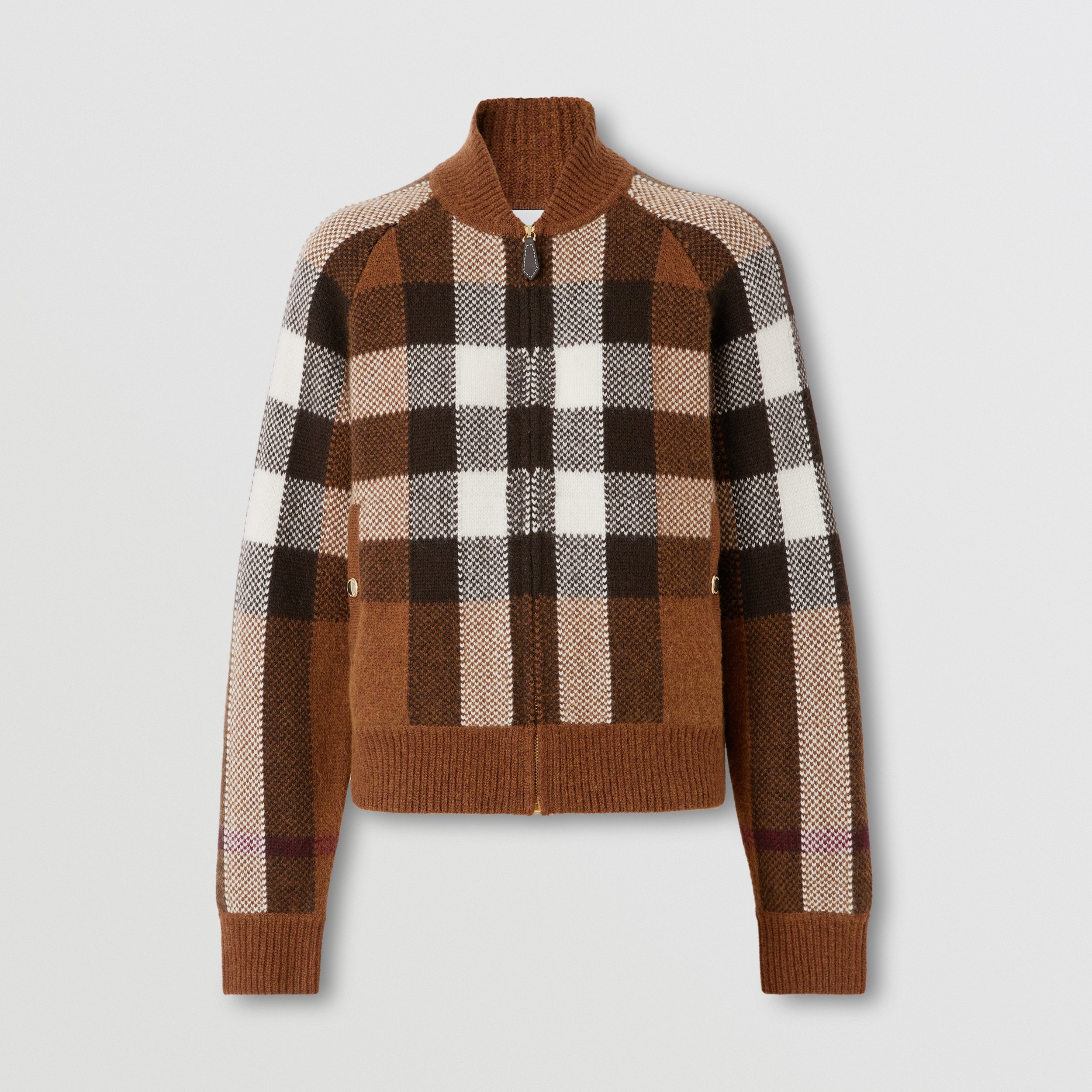 Check Intarsia Wool Cashmere Bomber Jacket in Dark Birch Brown - Women | Burberry® Official - 4