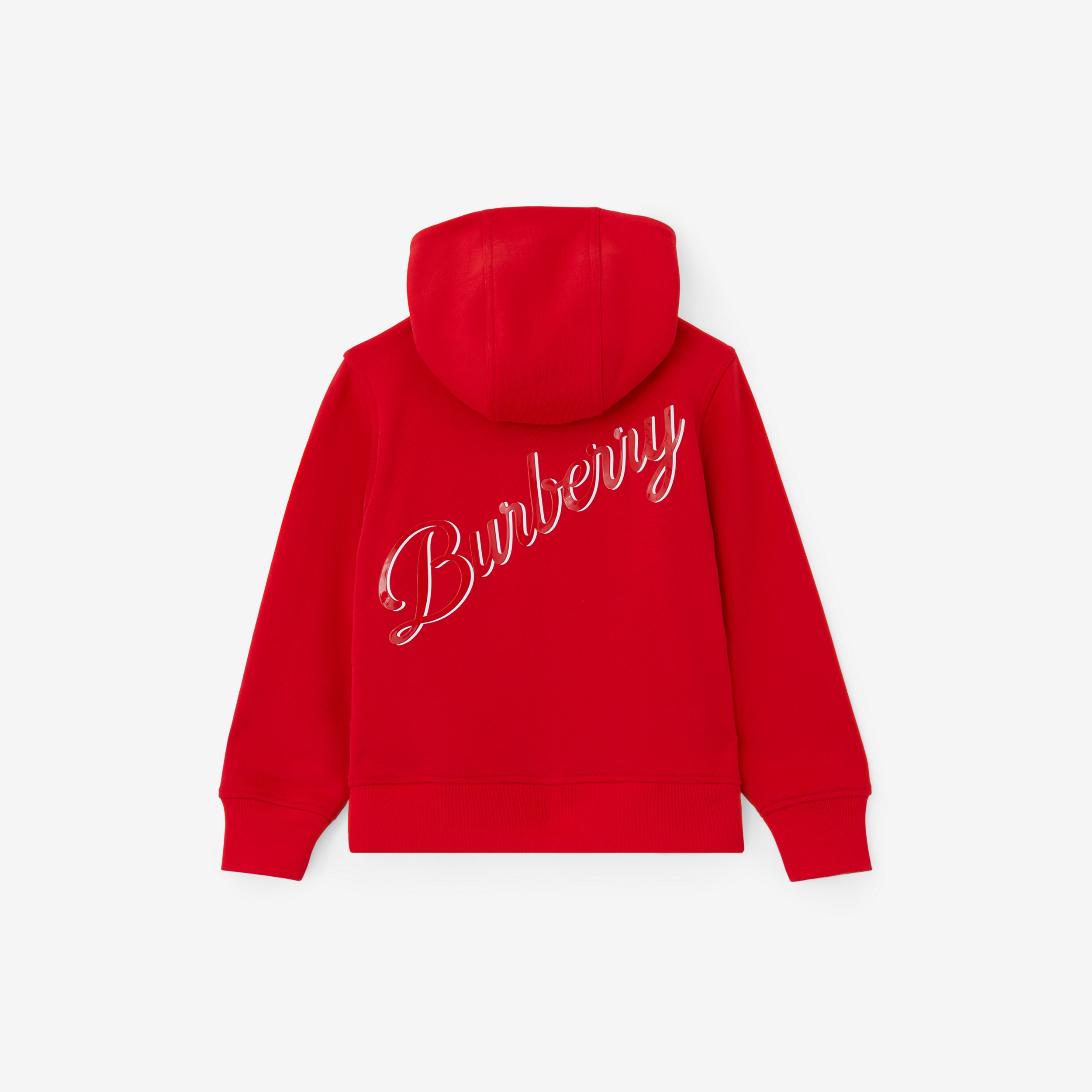 Logo Script Print Cotton Hooded Top in Bright Red | Burberry® Official - 2