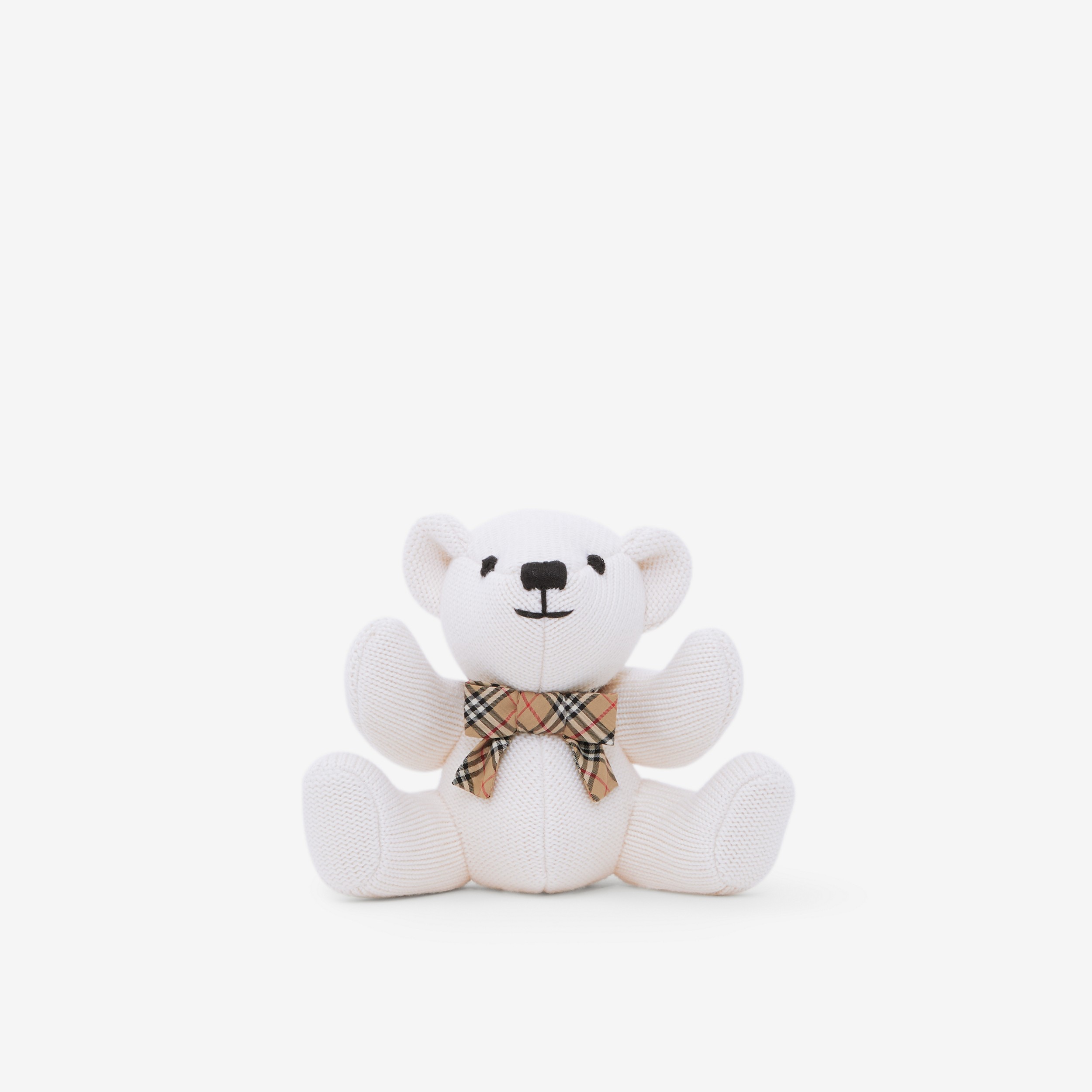 Check Bow Tie Wool Silk Thomas Bear Rattle in Ivory - Children | Burberry® Official - 1