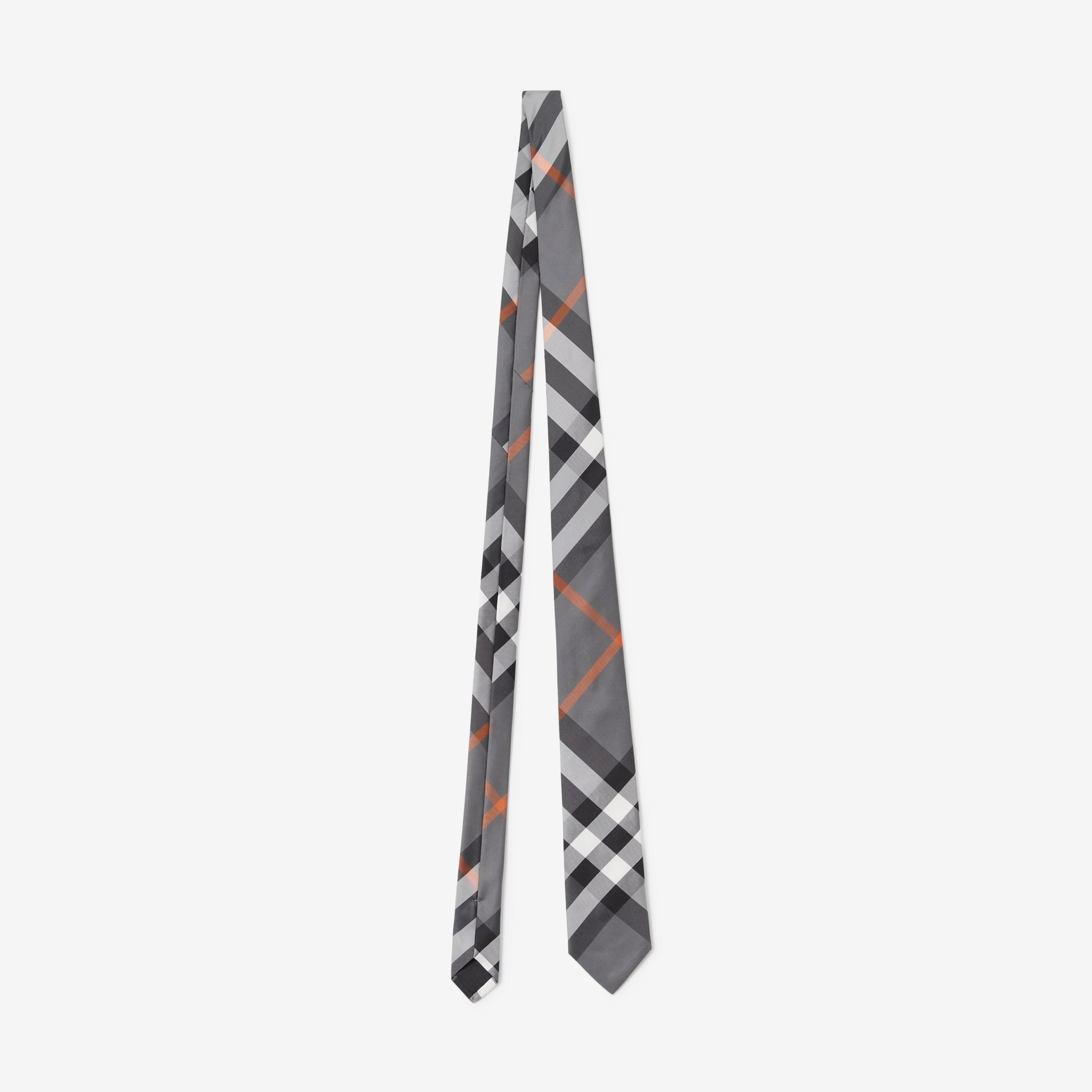 Gravata de seda com estampa xadrez grande e corte clássico (Cinza Pedra) - Homens | Burberry® oficial - 1