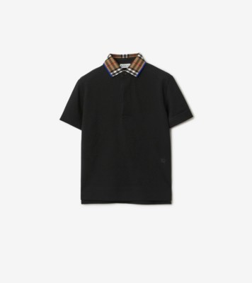 Check Collar Cotton Polo Shirt in Black | Burberry® Official