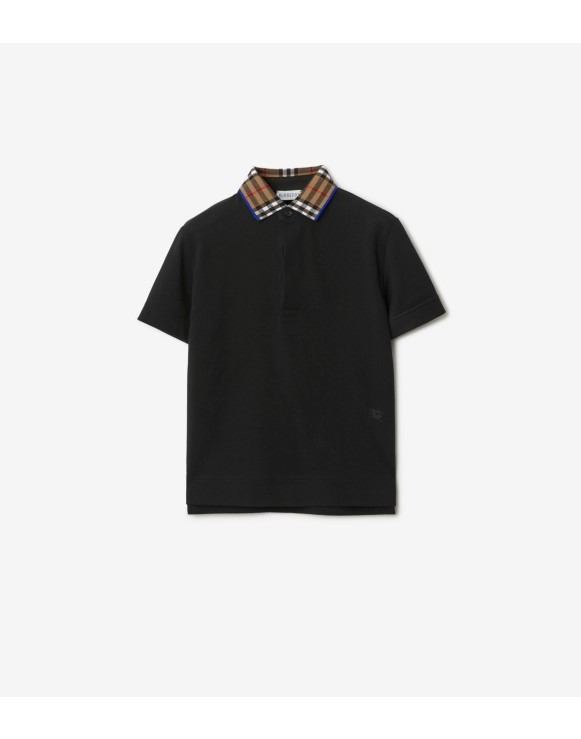 Check Collar Cotton Polo Shirt