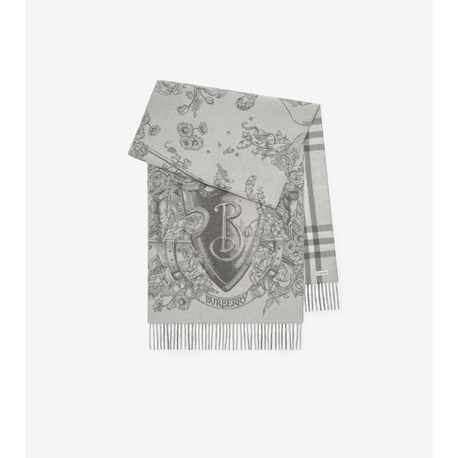 Bufanda reversible en cachemir con motivo Knight estilo aguafuerte