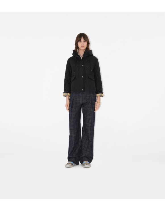 Cropped Quilted Nylon Hooded Jacket