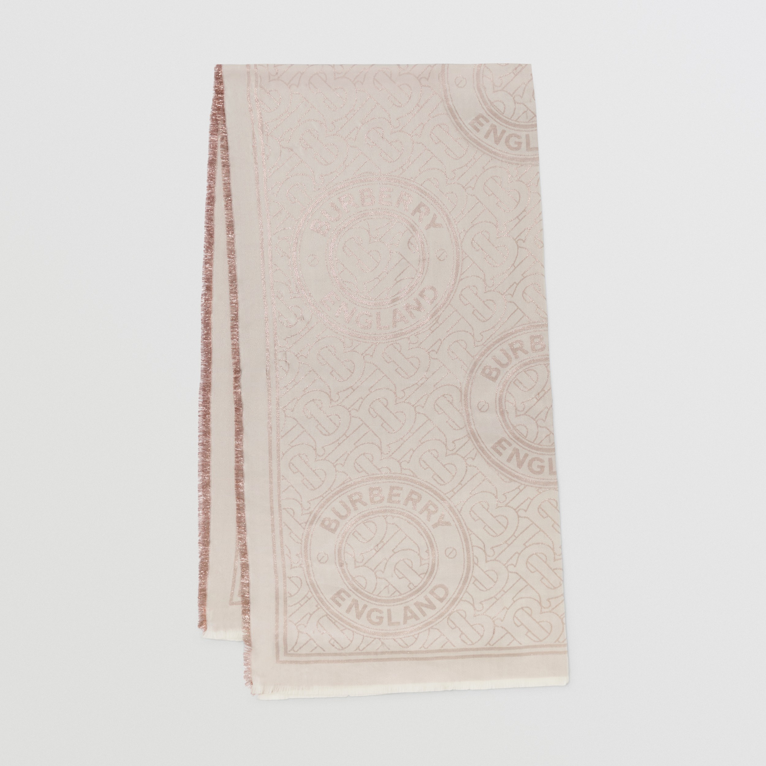 Metallic Montage Print Wool Silk Blend Scarf in Rose Gold | Burberry® Official - 1