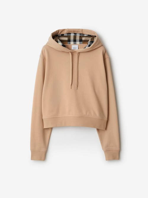 Burberry Cropped Cotton Hoodie In Brown