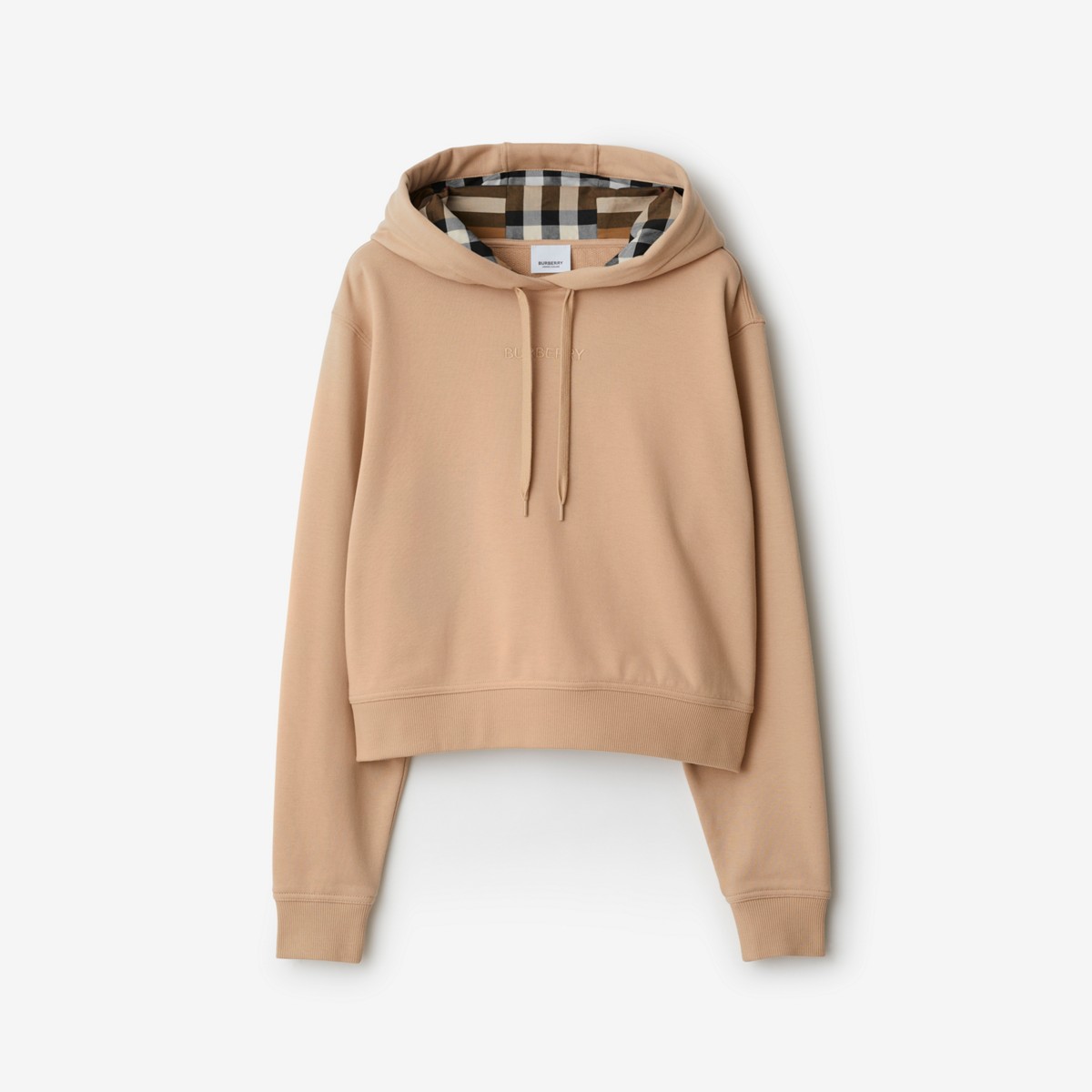 Burberry Cropped Cotton Hoodie In Soft Fawn