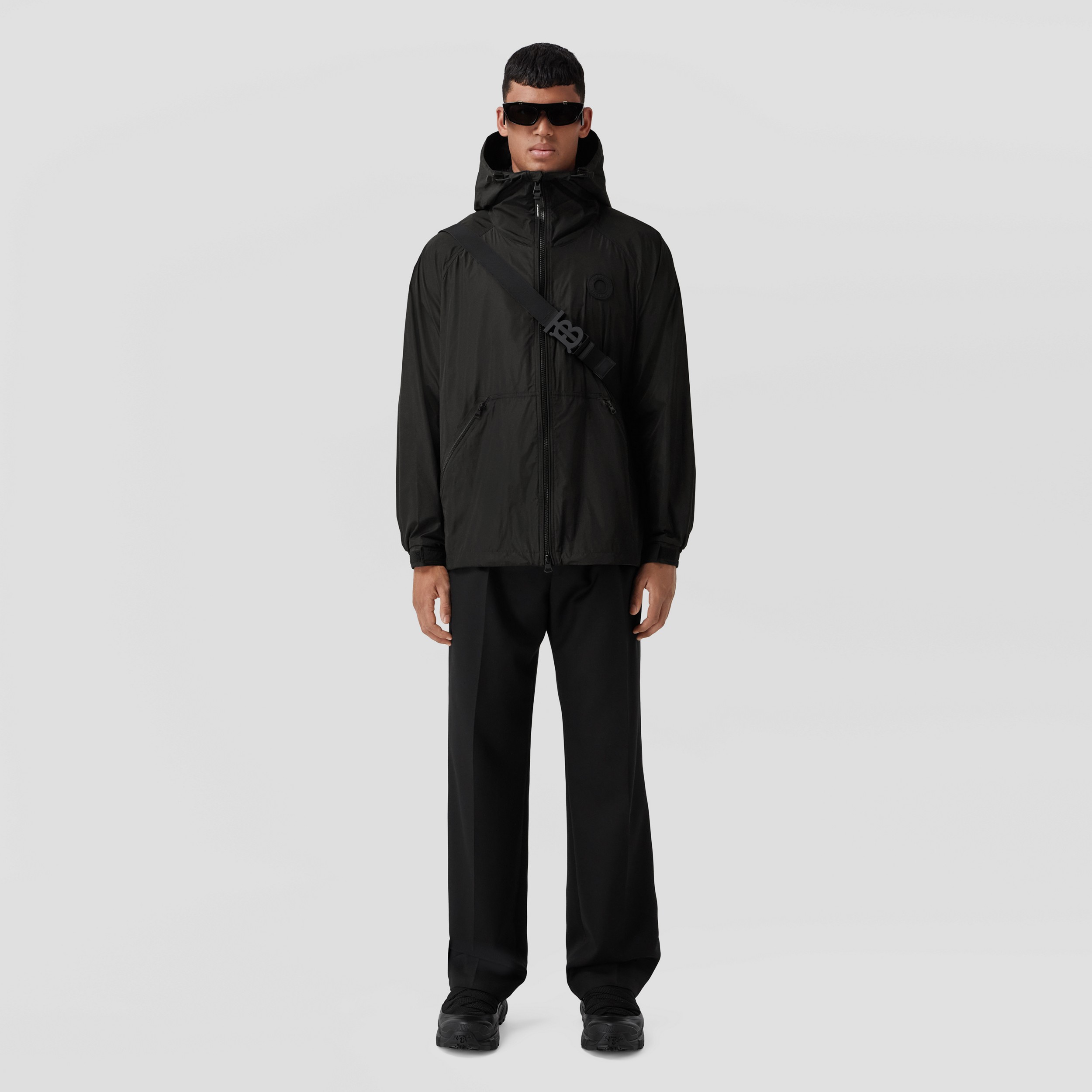 Logo Graphic Packaway Nylon Hooded Jacket in Black - Men | Burberry® Official - 1