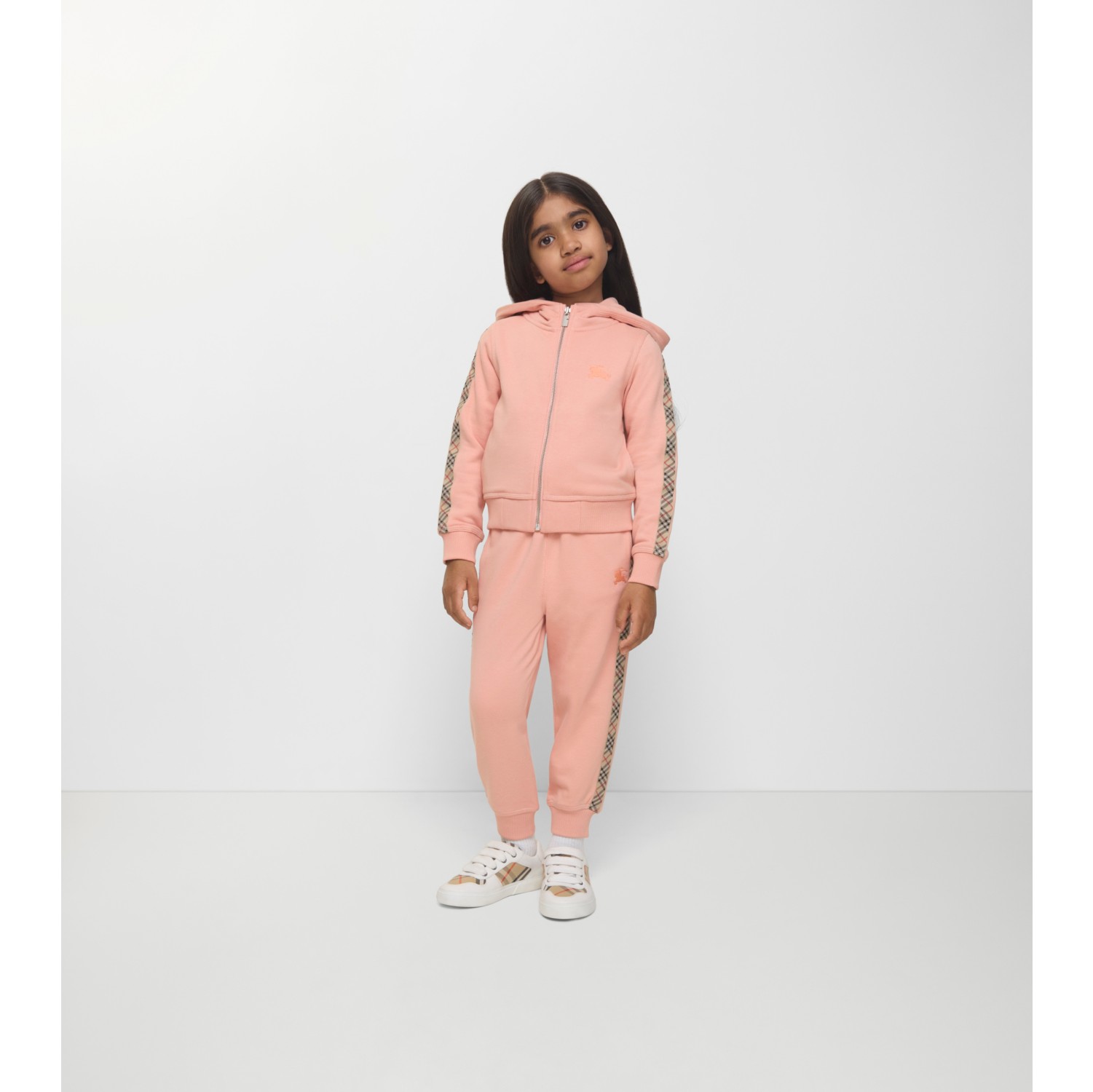 Check Trim Cotton Zip Hoodie