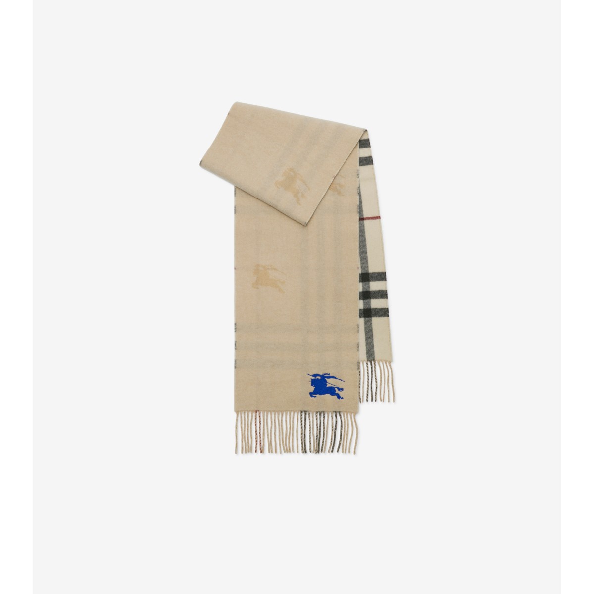 Burberry Reversible Ekd Check Cashmere Scarf In Neutral
