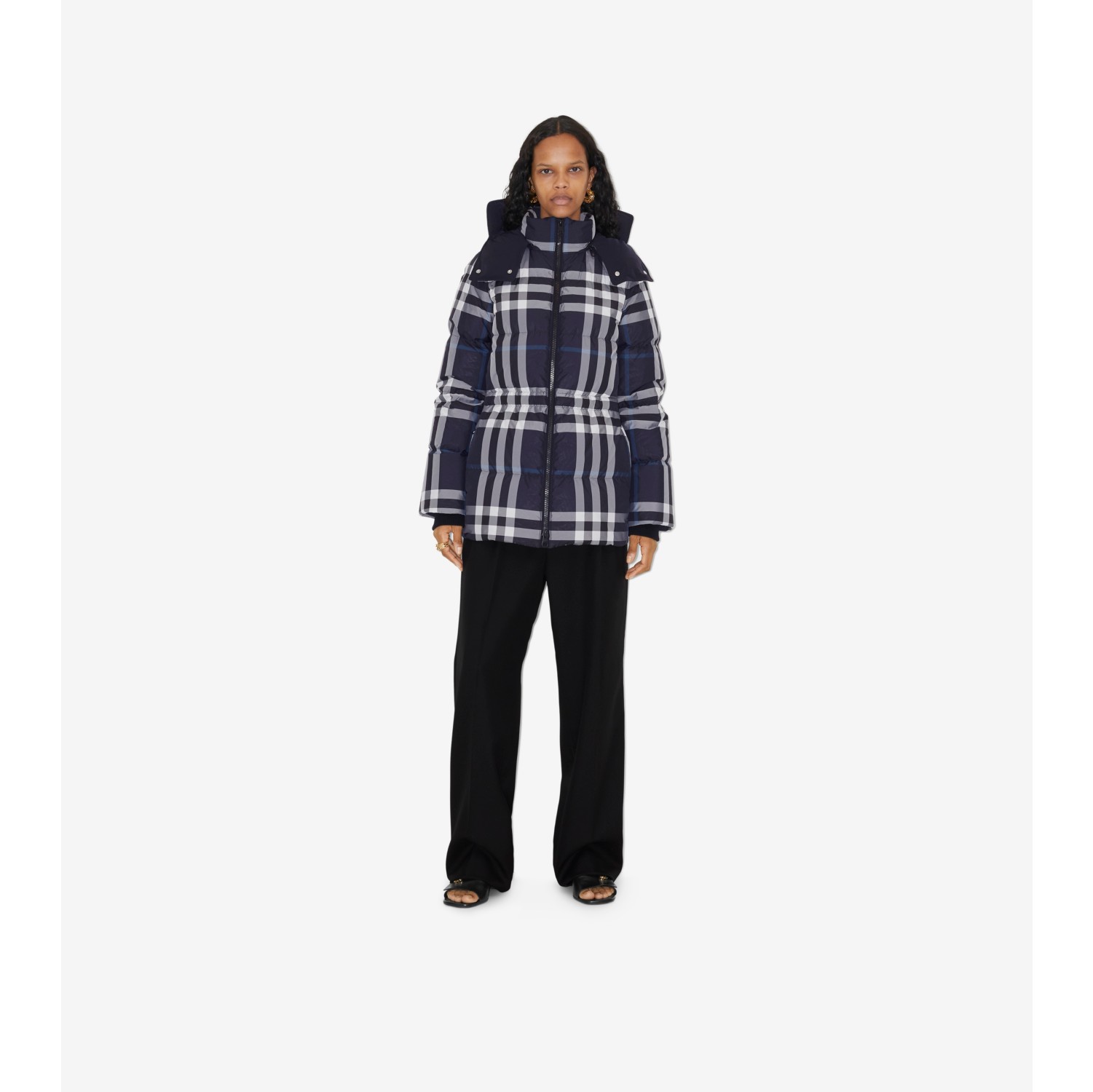 Check puffer sale coat