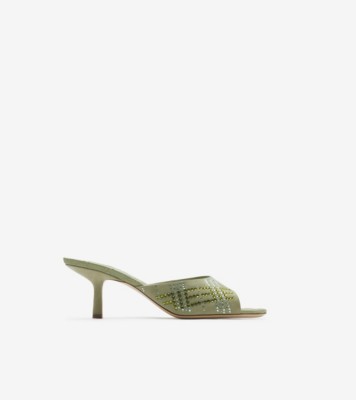 Crystal Check Suede Mews Mules​ in Artichoke - Women