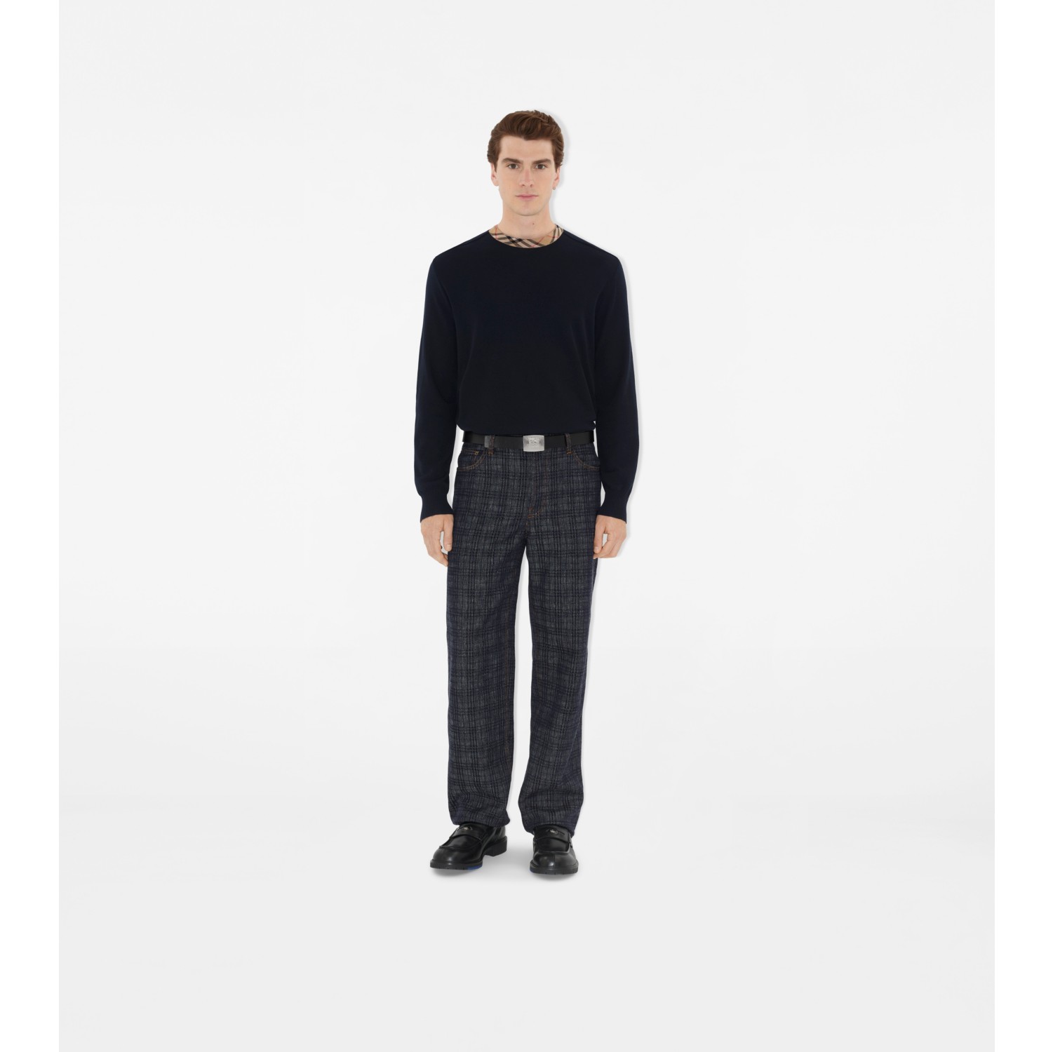 Check Trim Wool Sweater