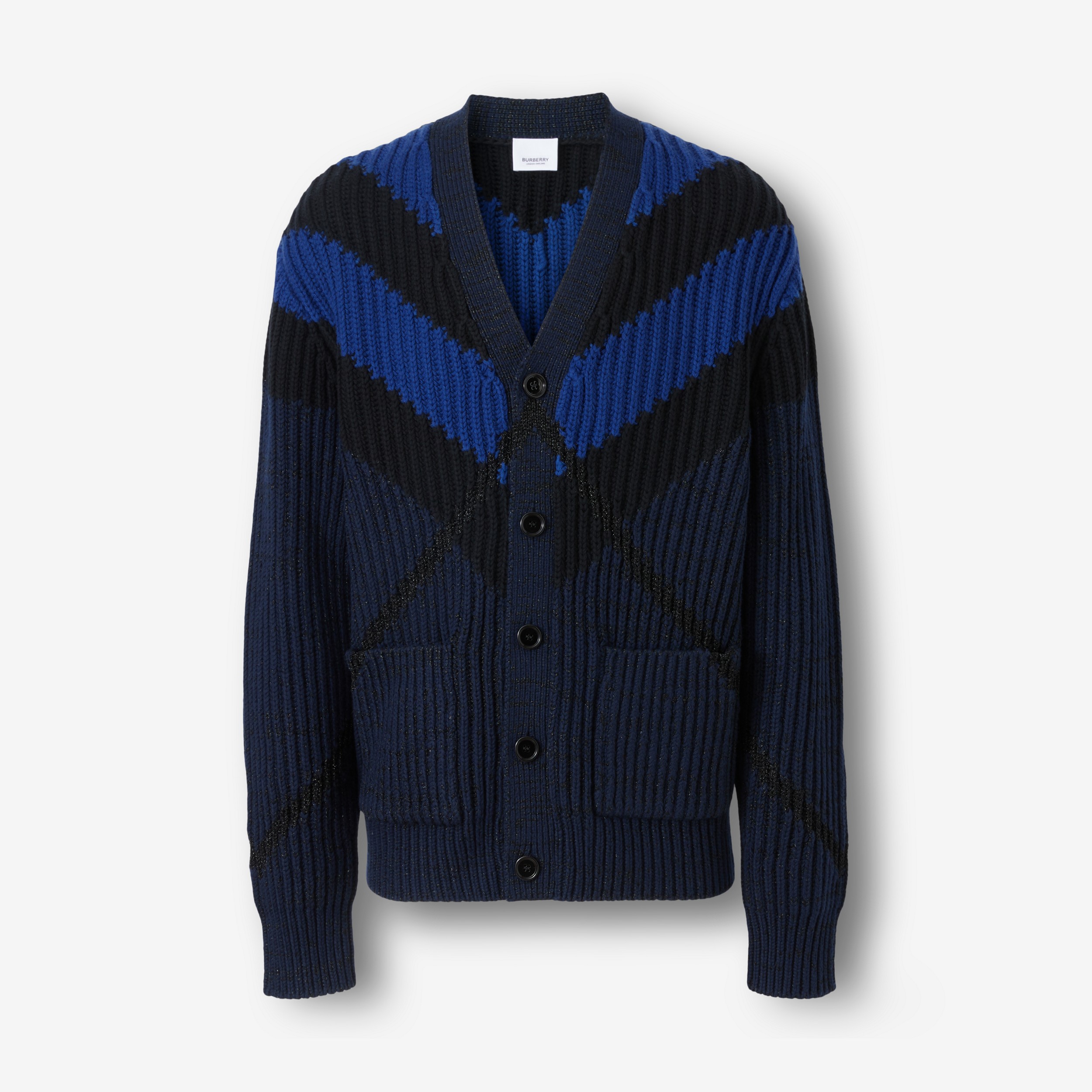Chevron Check Cashmere Cotton Blend Cardigan – Exclusive Capsule Collection in Dark Charcoal Blue - Men | Burberry® Official - 1