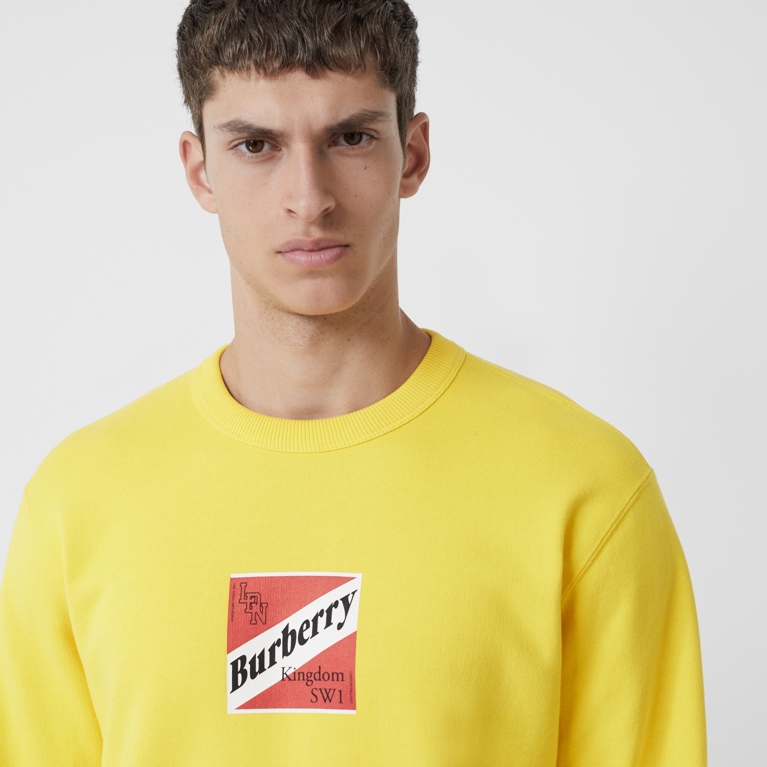 Logo Graphic Cotton Sweatshirt in Canary Yellow - Men | Burberry Hong ...