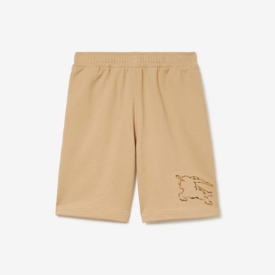Burberry Check Ekd Cotton Shorts In Soft Fawn