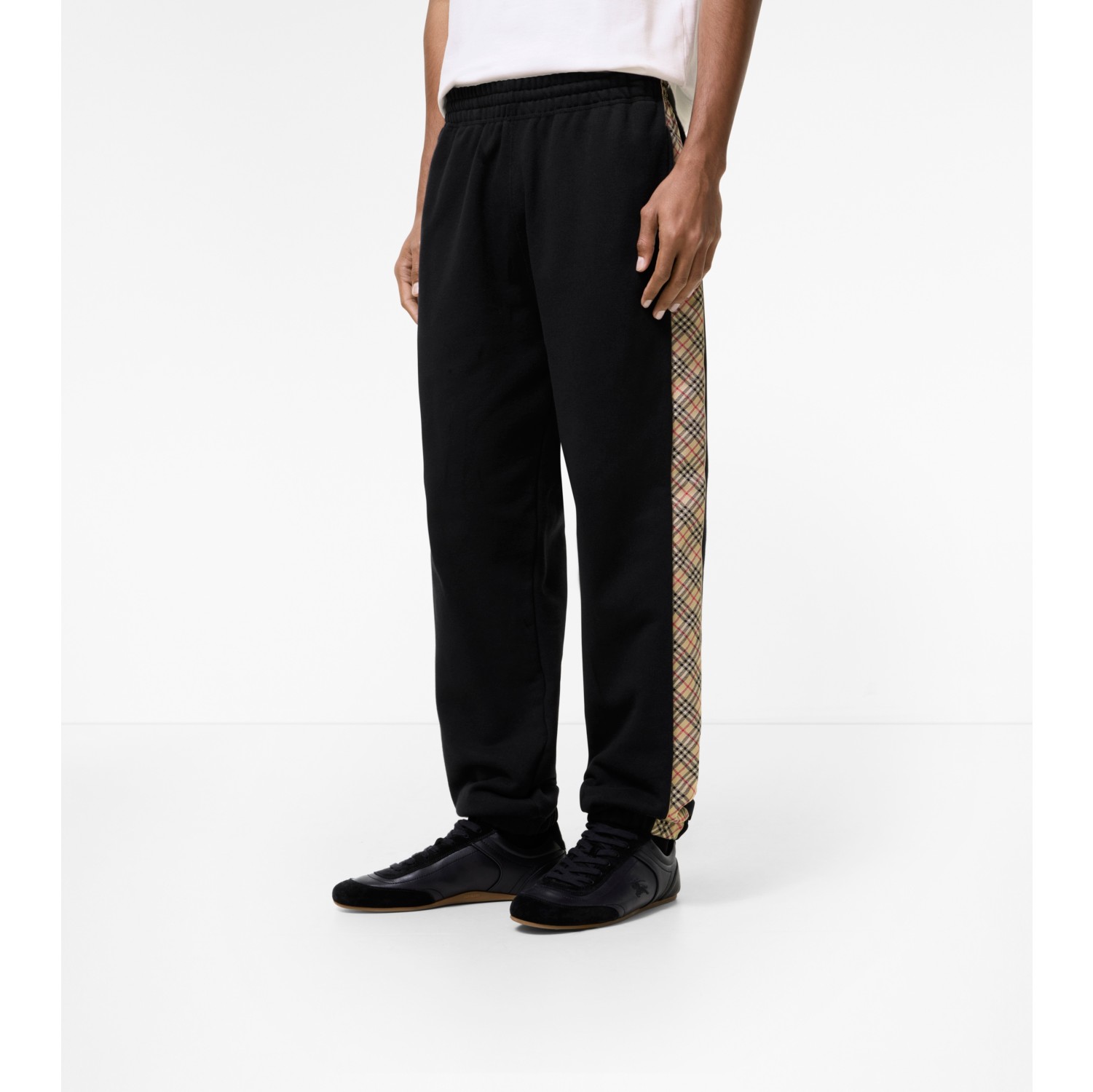 Check Trim Cotton Jogging Pants
