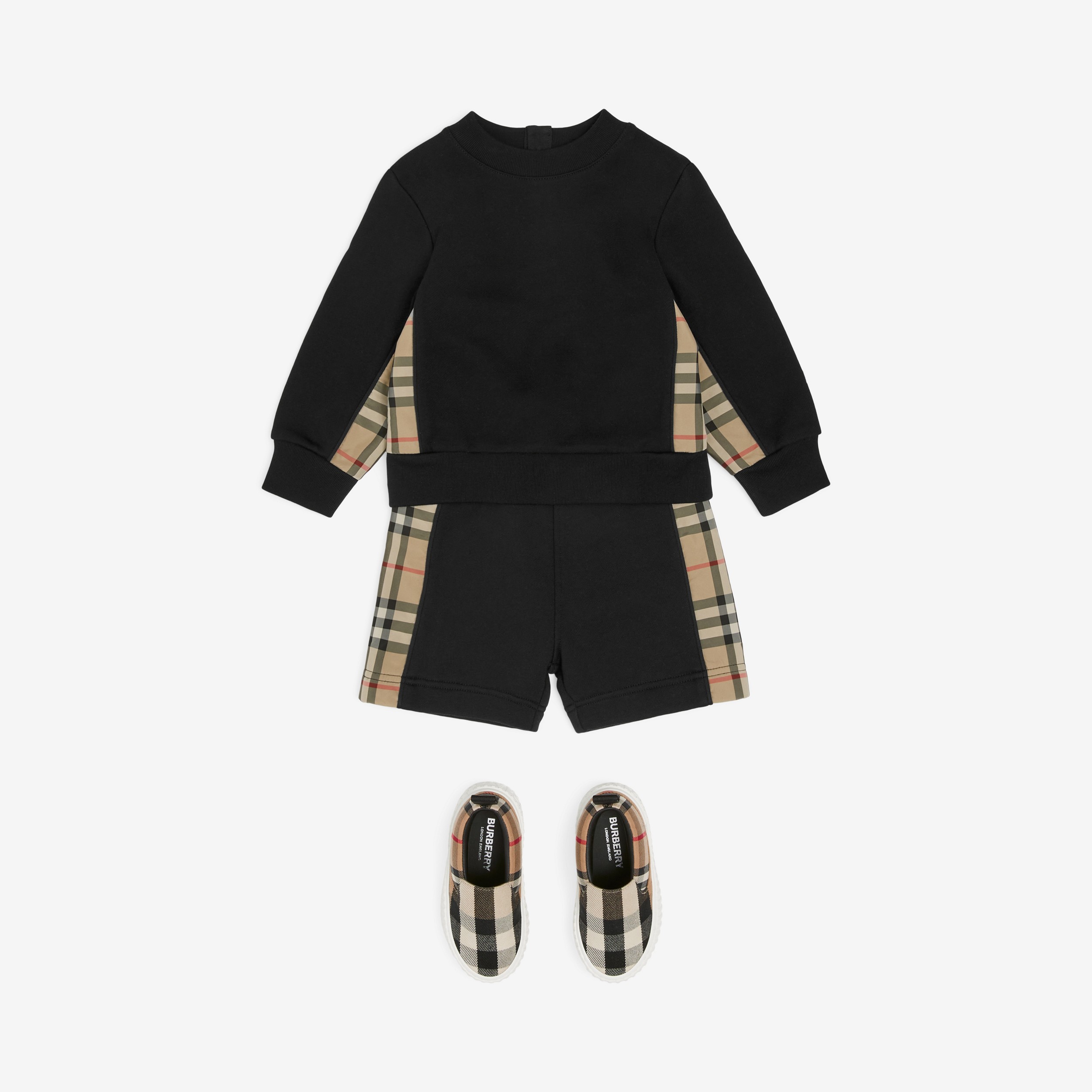 Vintage Check Panel Cotton Shorts in Black - Children | Burberry® Official - 3