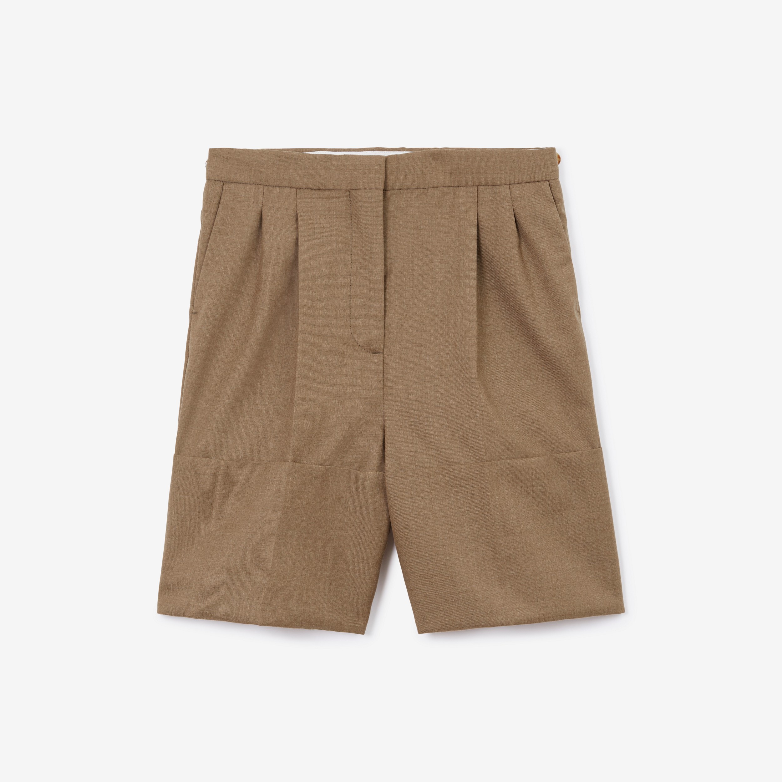 Cuff Detail Wool Tailored Shorts in Deep Taupe - Women | Burberry® Official - 1