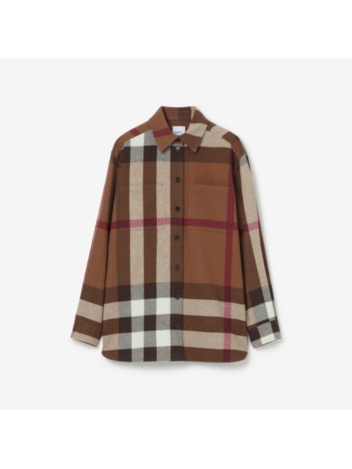 Shop Burberry Check Wool Cotton Flannel Shirt In Dark Birch Brown