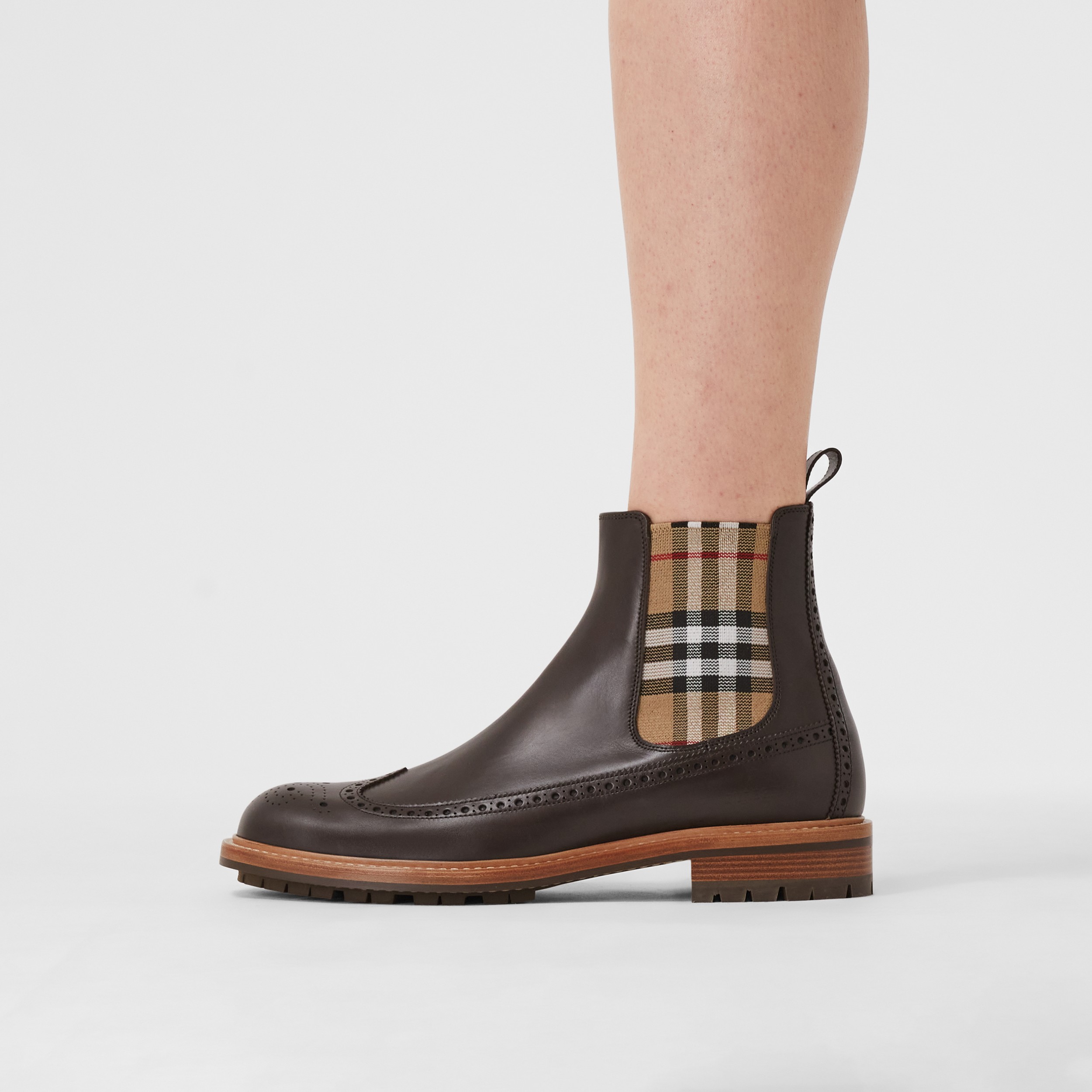 Vintage Check Panel Leather Chelsea Boots in Dark Charcoal Brown - Men | Burberry® Official - 3