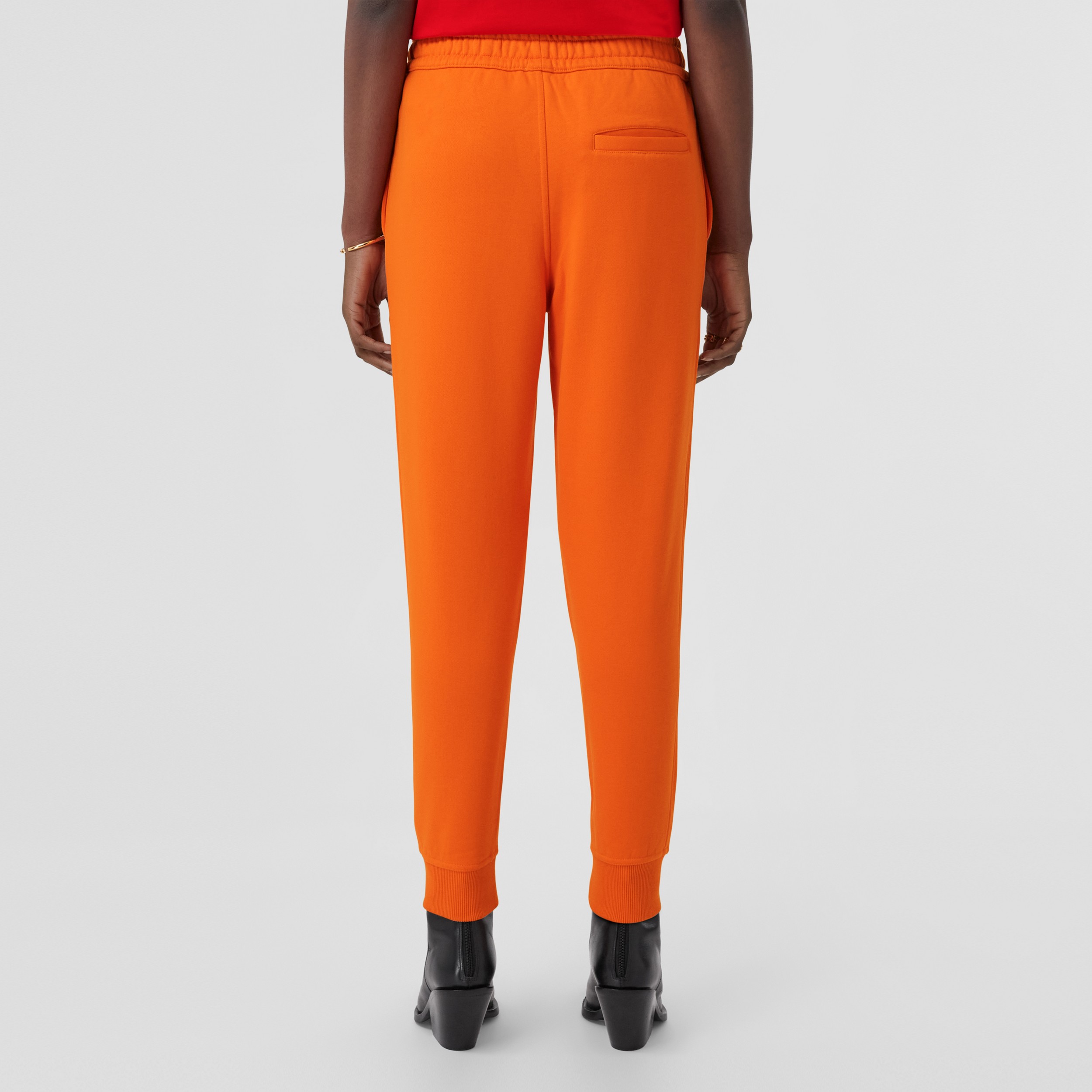 Embroidered Letter Motif Cotton Jogging Pants in Bright Orange - Women | Burberry® Official - 3