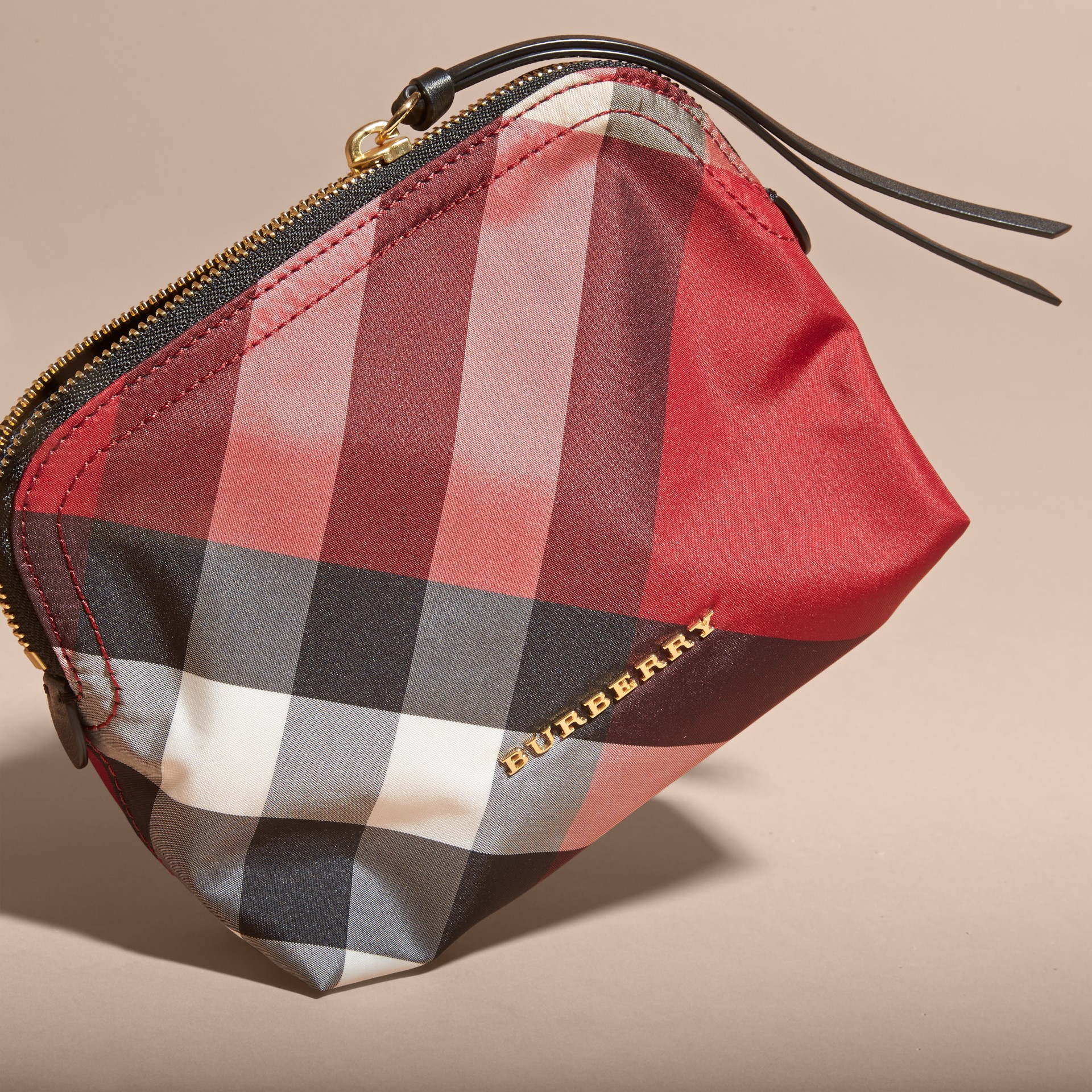 Medium Ziptop Check Technical Pouch in Parade Red Burberry