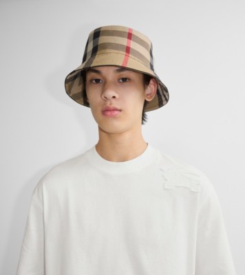 Exaggerated Check Cotton Bucket Hat in Archive beige - Men