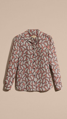 Leaf Print Silk Shirt Pale Pink | Burberry