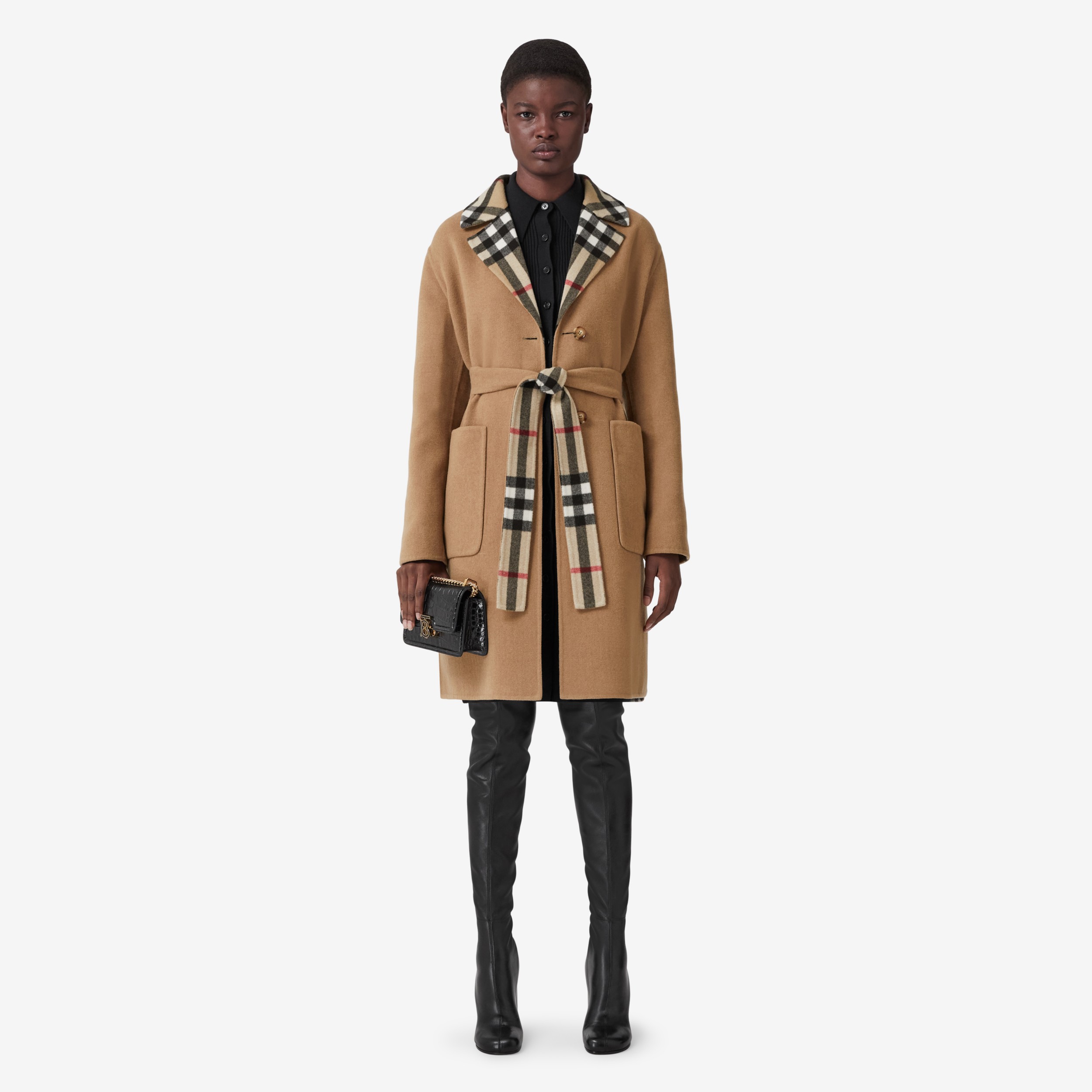 Reversible Check Wool Coat in Archive Beige - Women | Burberry® Official