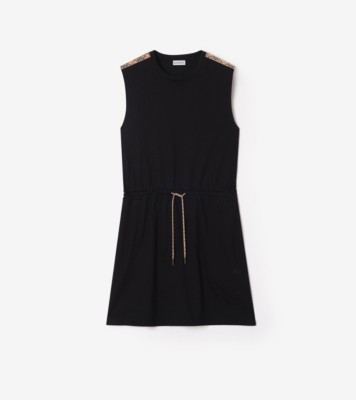 Check Trim Cotton Jersey Dress in Black - Women | Burberry® Official