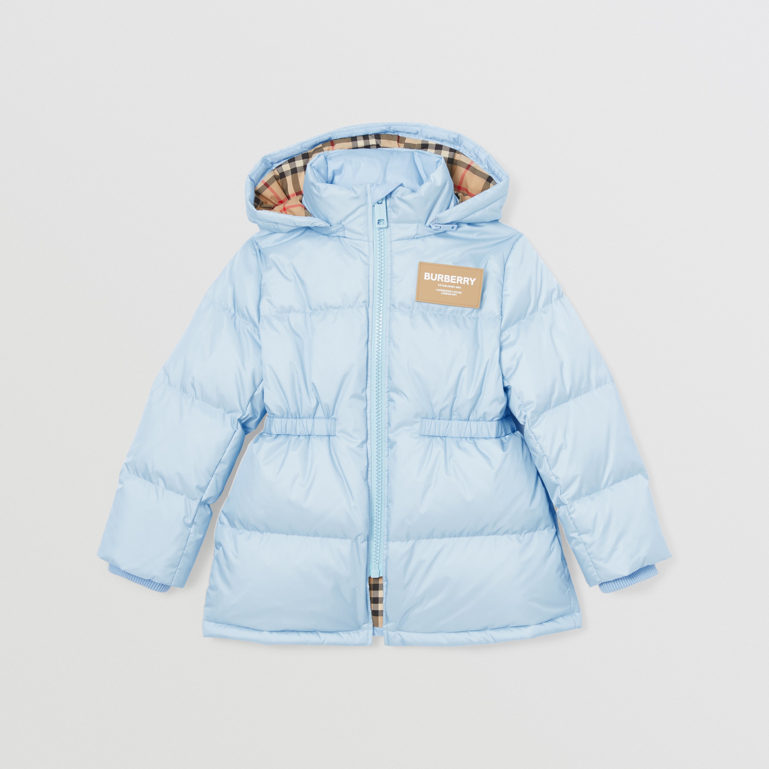 Detachable Hood Nylon Puffer Coat in Pale Blue | Burberry® Official - 1