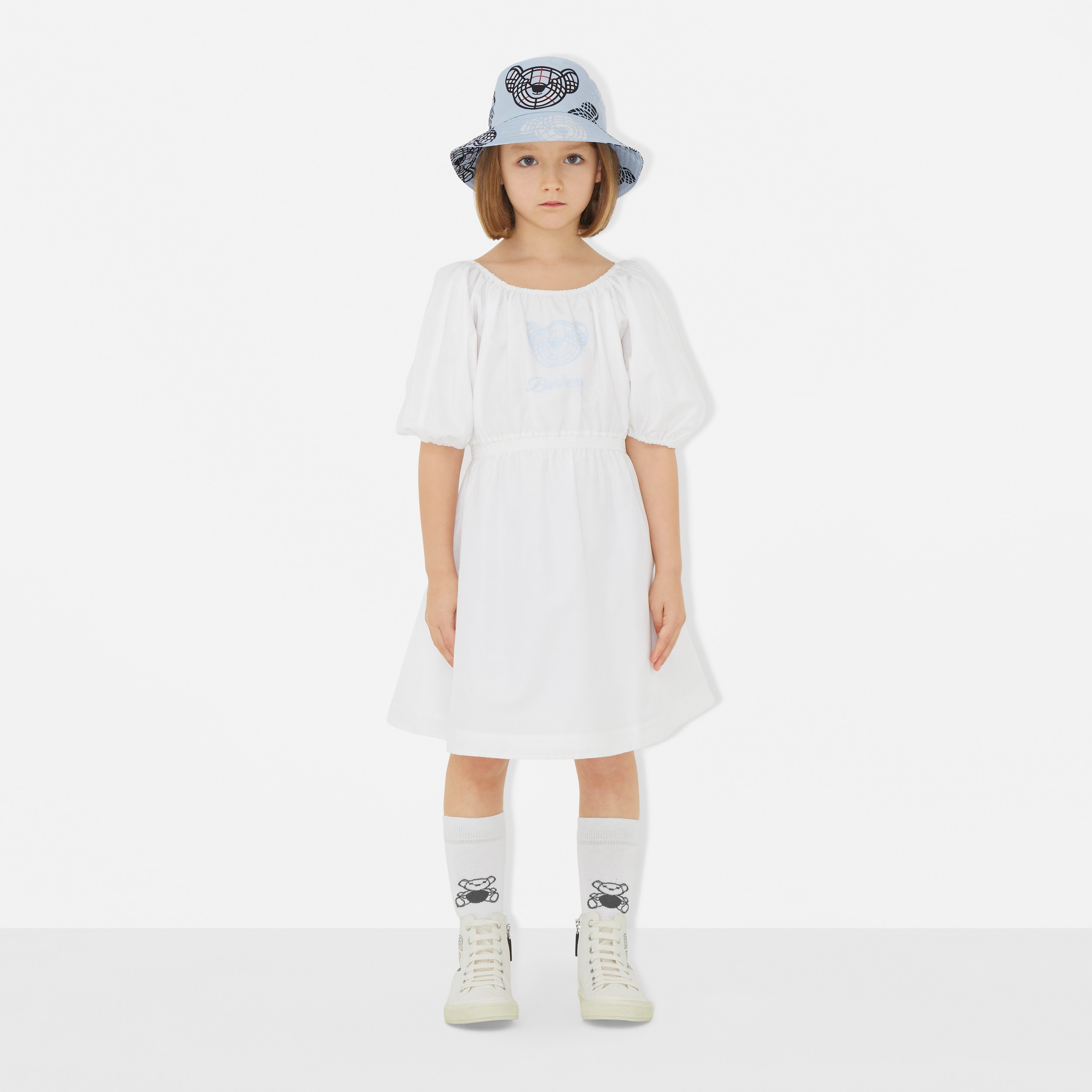 トーマスベアプリント コットンシルク ドレス (ホワイト) | Burberry®公式サイト - 3