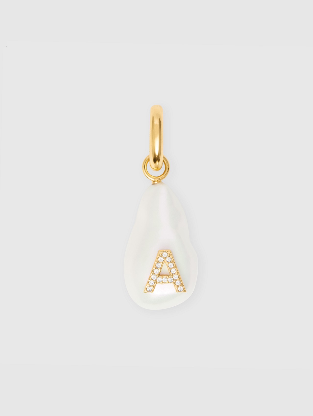 ‘A’ Crystal and Resin Pearl Letter Charm – Online Exclusive in Light Gold/mother-of-pearl