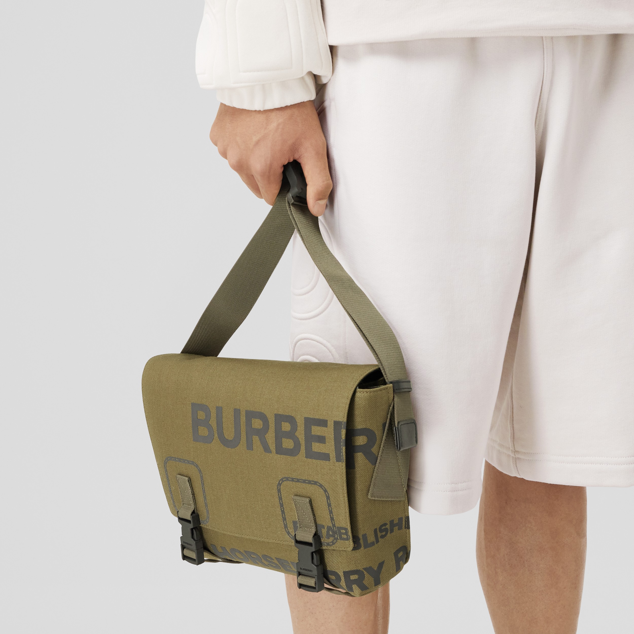 Small Horseferry Print Nylon Messenger Bag in Deep Moss Green - Men | Burberry® Official - 4