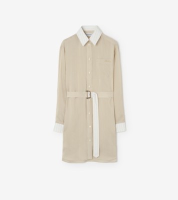 Striped Silk Poplin Shirt Dress Dune beige chalk ®