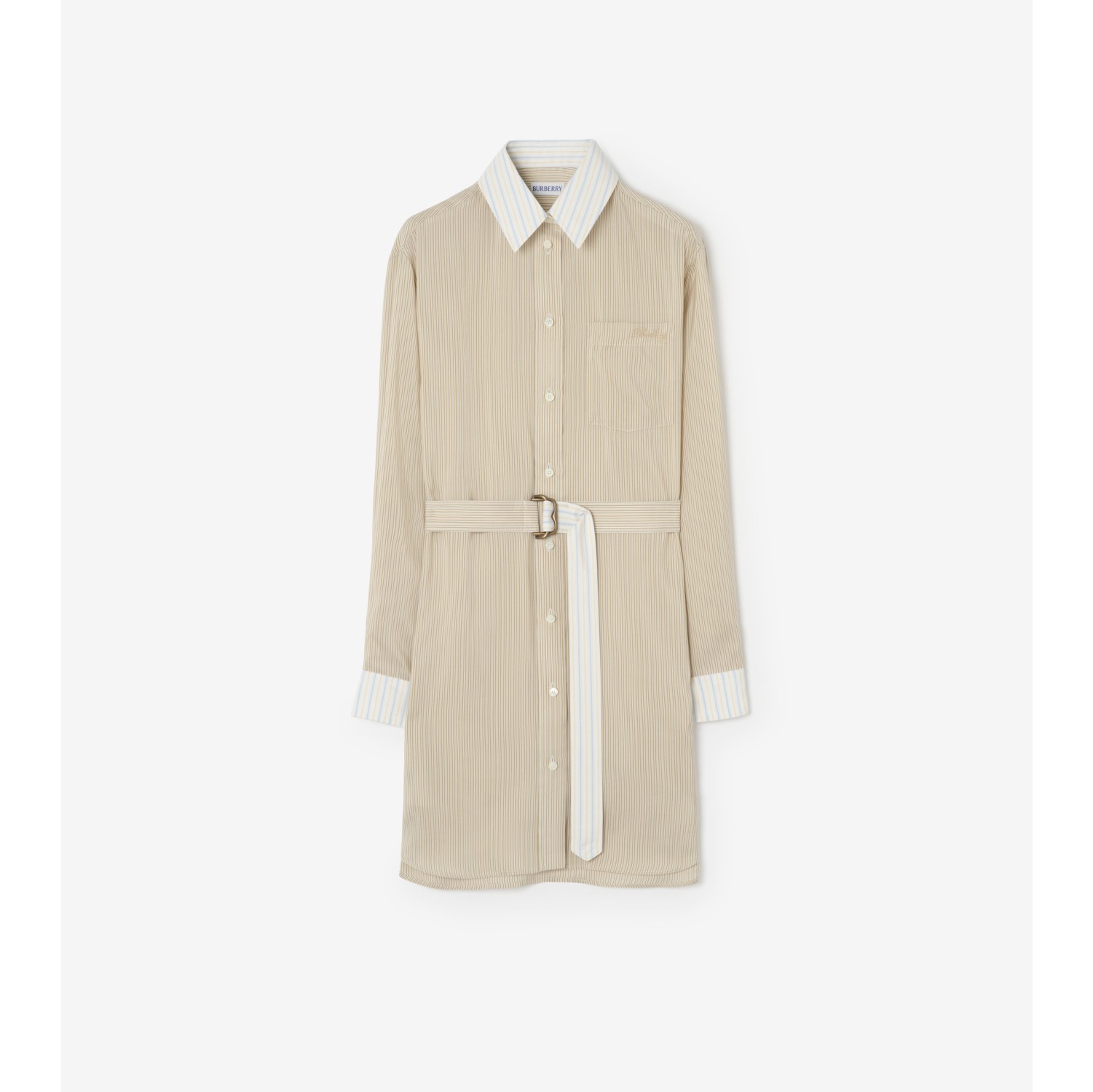Striped Silk Poplin Shirt Dress