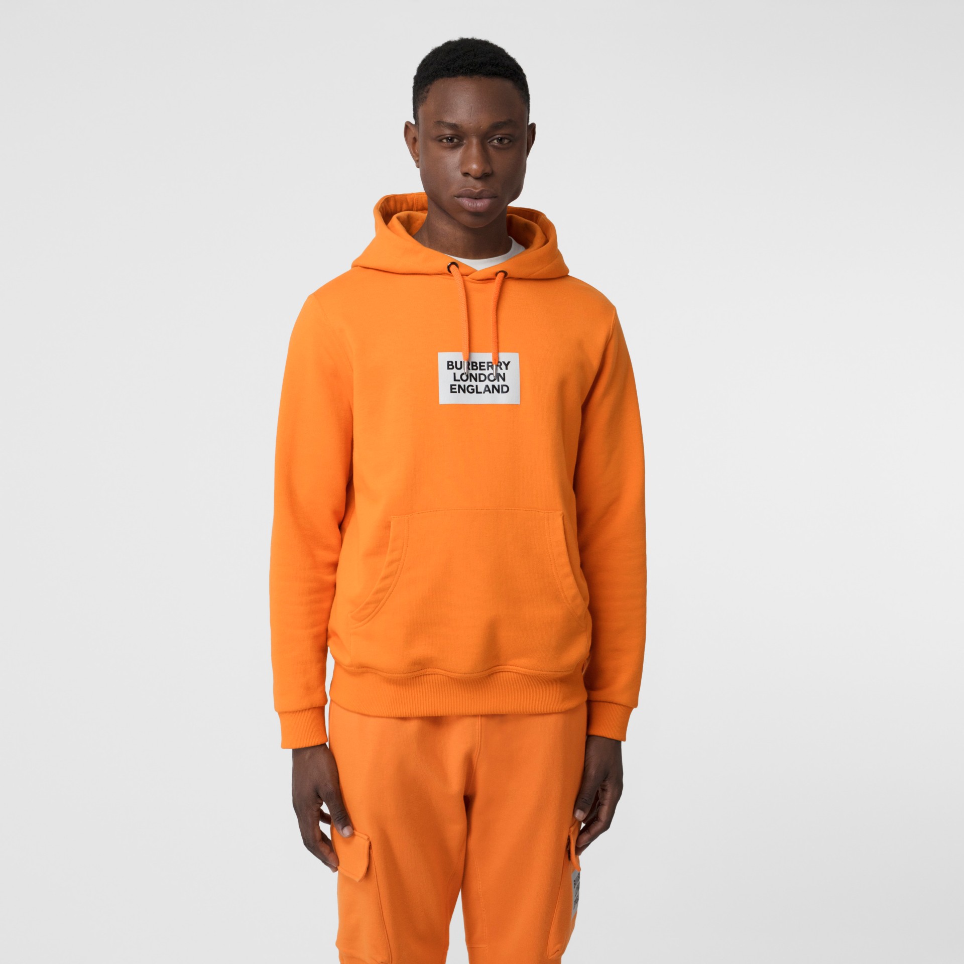 Logo Print Cotton Hoodie in Bright Orange - Men | Burberry United Kingdom