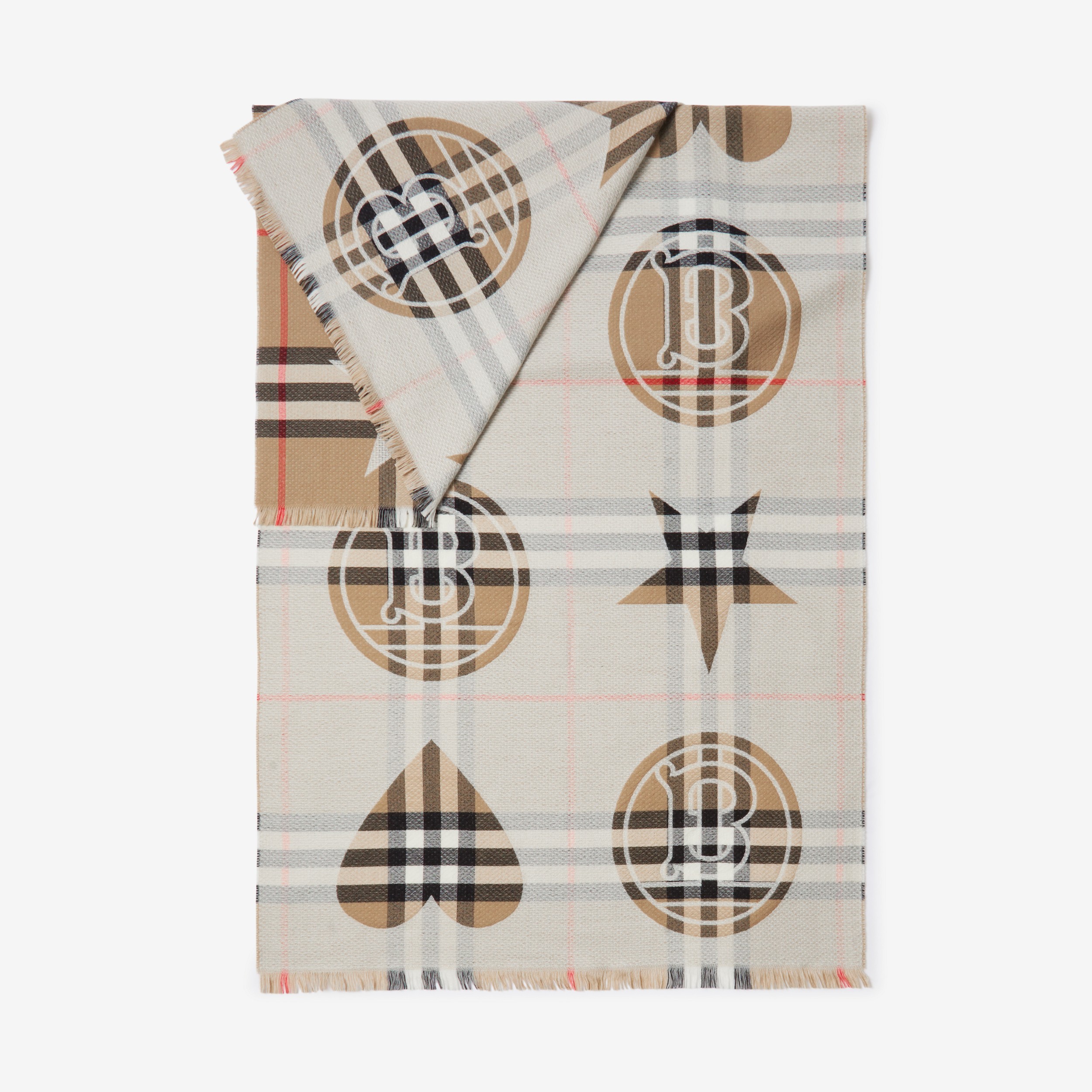 Echarpe de cashmere, lã e seda com estampa de montagem (Bege Clássico) | Burberry® oficial - 3