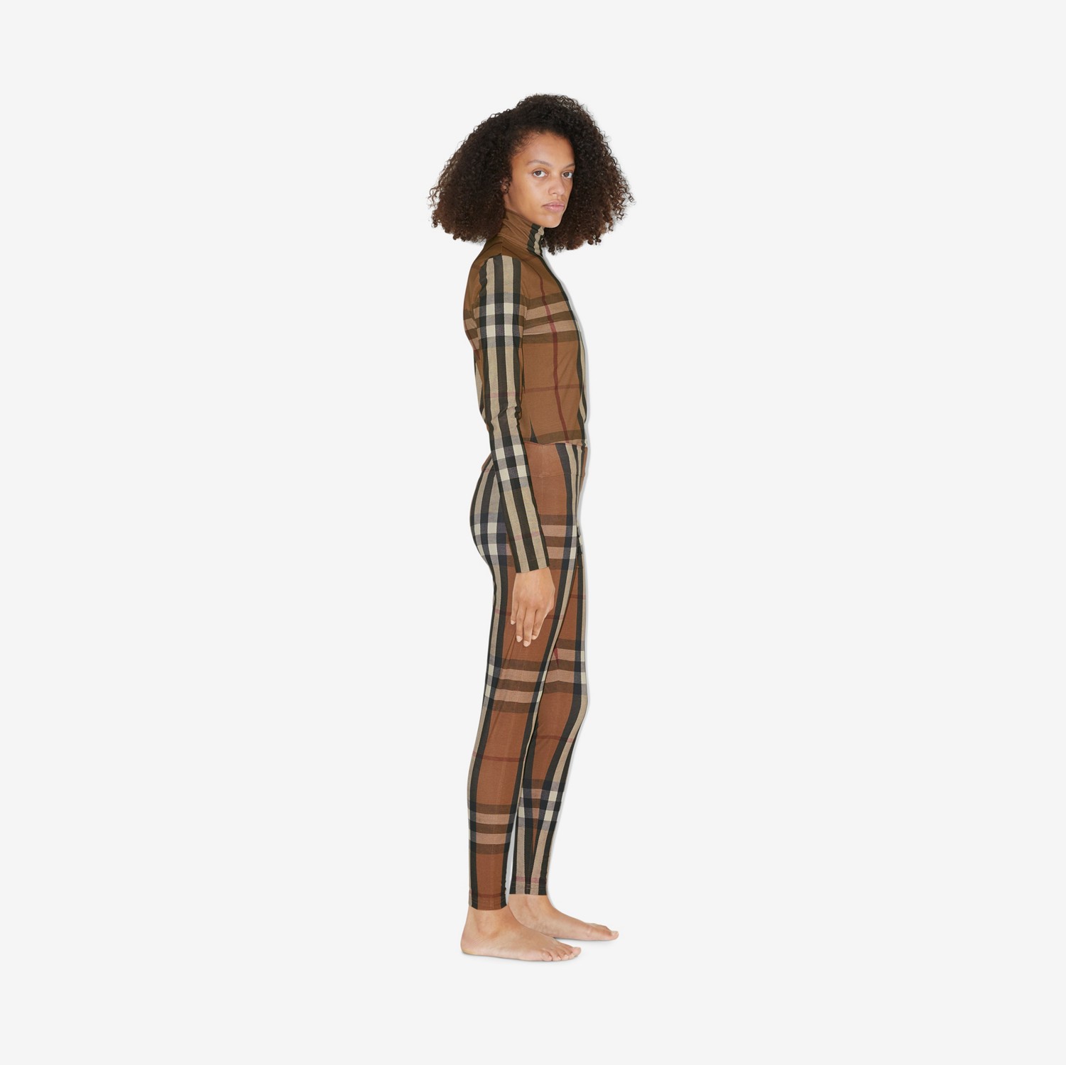 Leggings in jersey stretch con motivo tartan (Marrone Betulla) - Donna | Sito ufficiale Burberry®