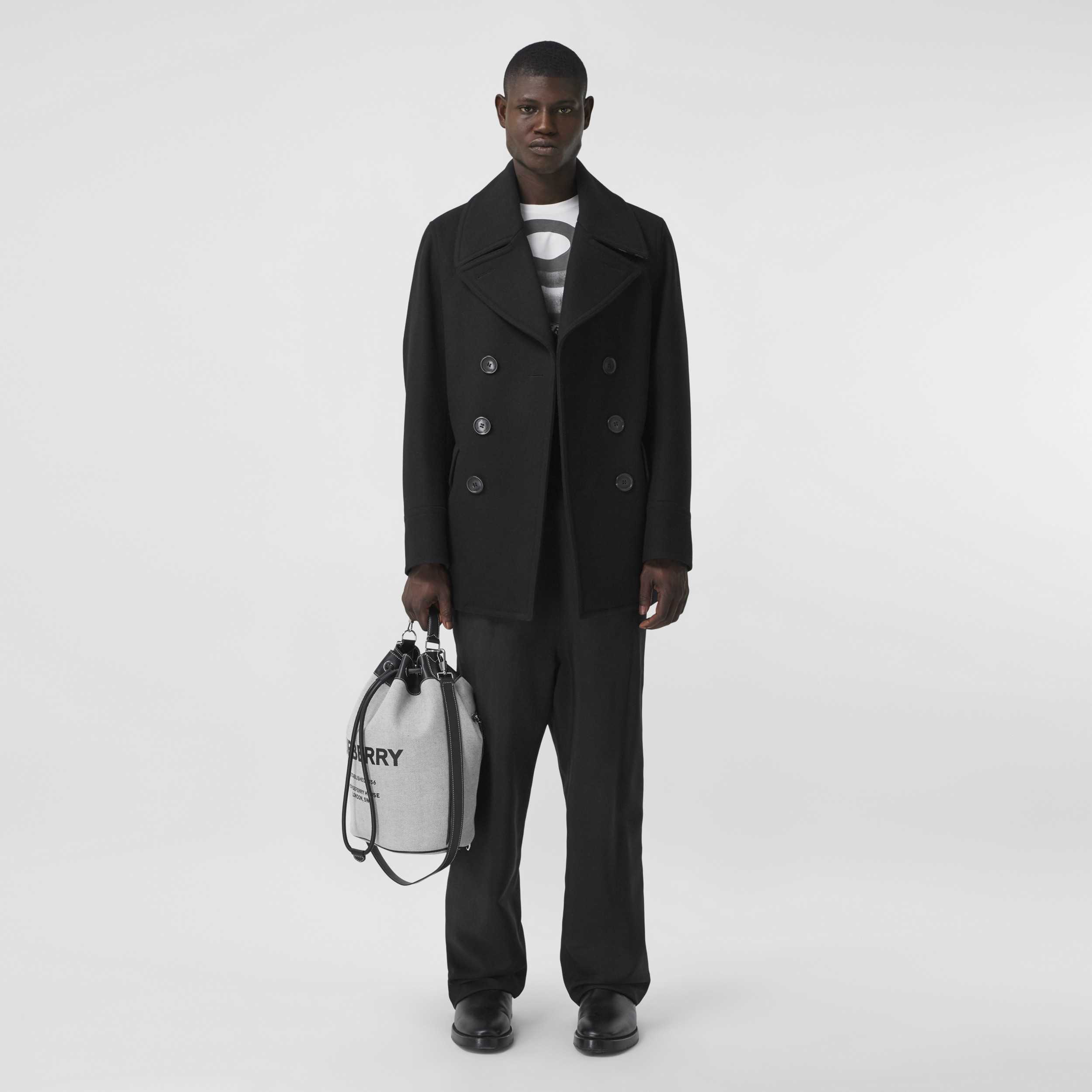 Wool Blend Pea Coat in Black - Men | Burberry® Official - 1