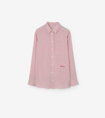 Burberry リラックスフィット ストライプ シルクシャツ (チョークホワイト／ルバーブピンク) - ウィメンズ | Burberry®公式サイト
