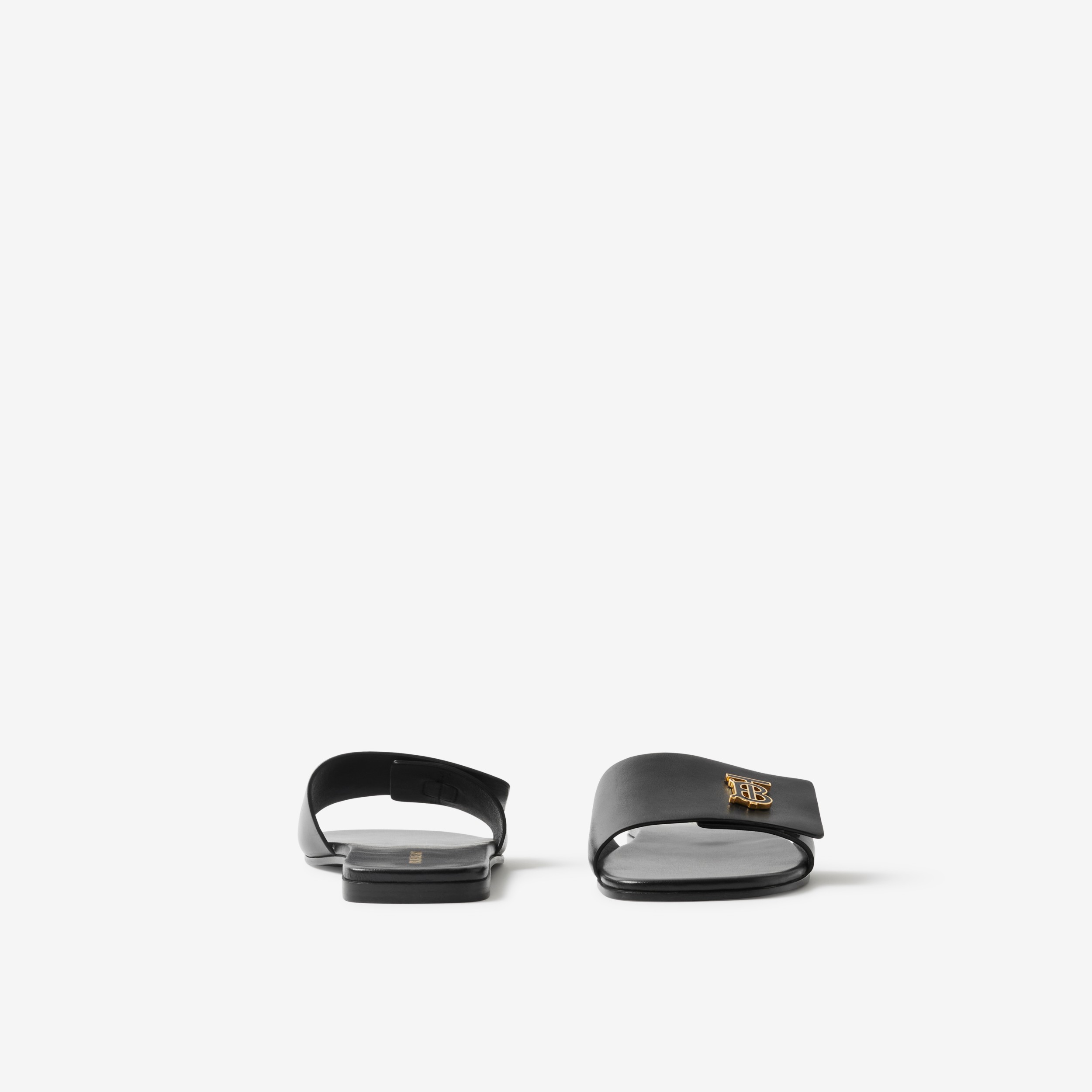 Monogram Motif Leather Slides in Black - Women | Burberry® Official - 4